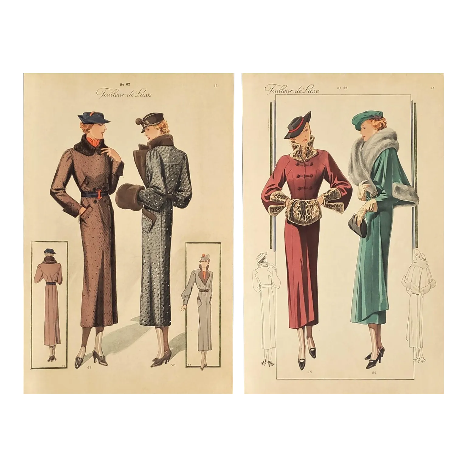 Pair1937 French Art Deco Fashion Croquis Chairish