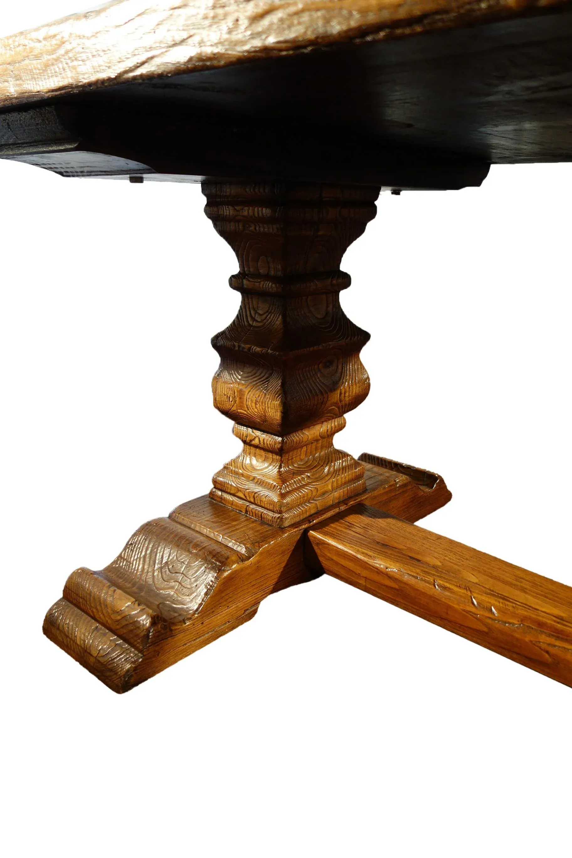 Contemporary 17th Century Style Italian Solid Slab Chestnut Trestle Table