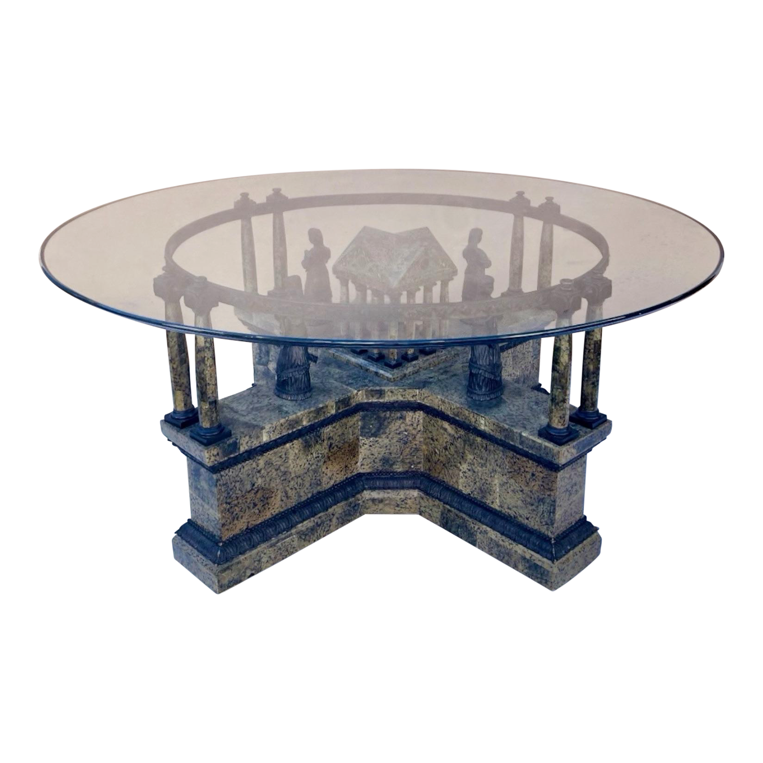 NeoClassical Style Bronze and Marble Glass Top Coffee Table by