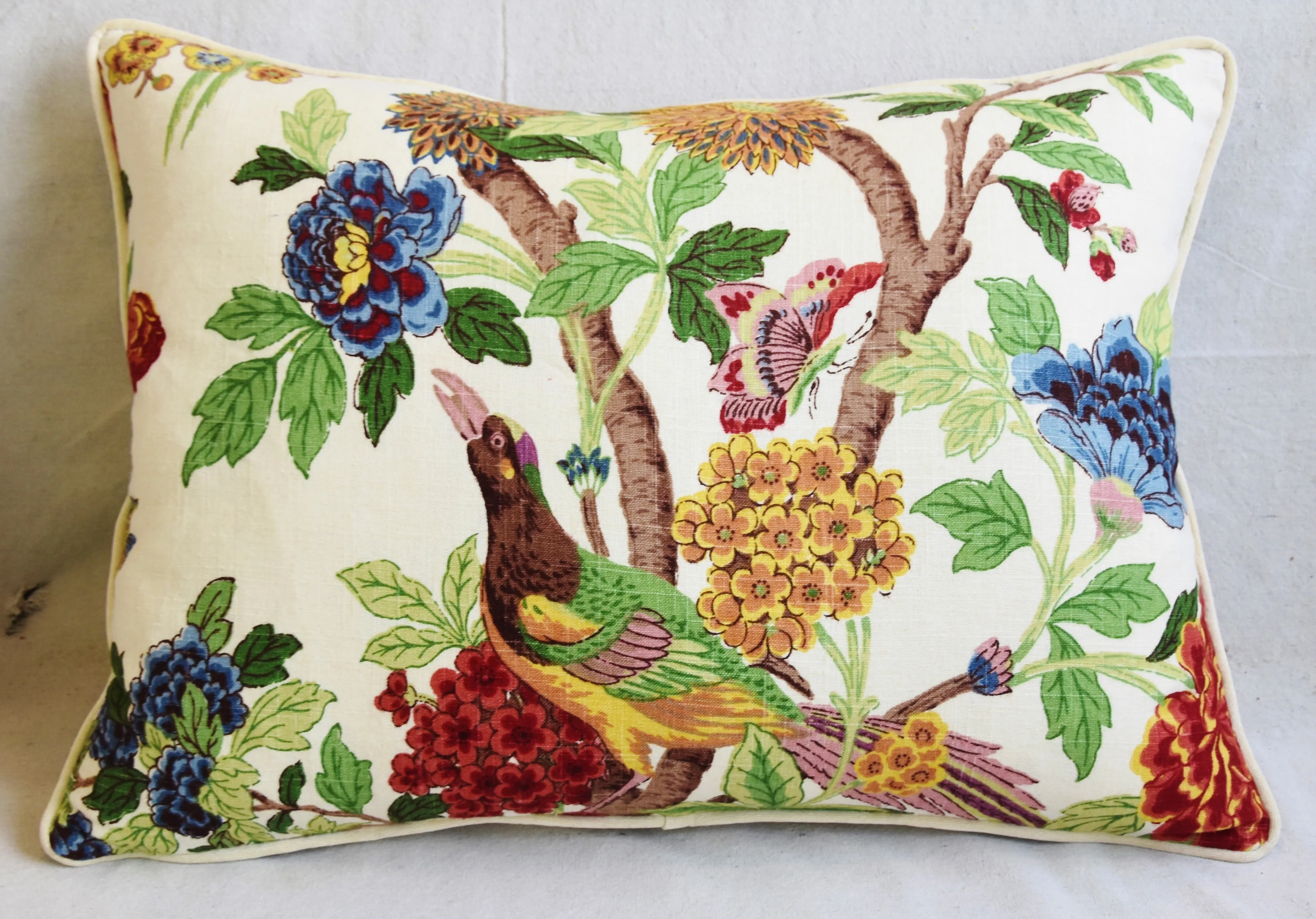 Vintage Bird Floral Velvet Pillow Covers 18x18 Inch – Pink Green Yellow, Double-Sided Print, Hidden Zipper