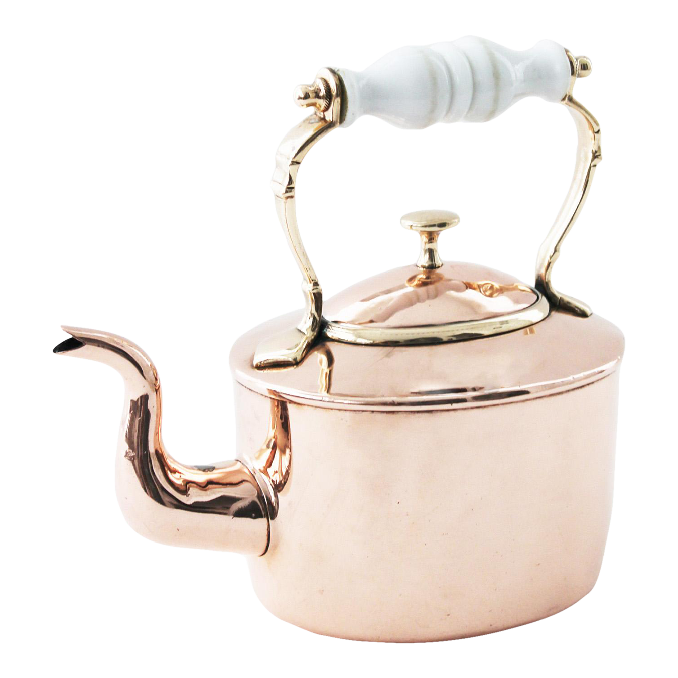 Antique Copper English Tea Kettle With Porcelain Handle Circa 1850