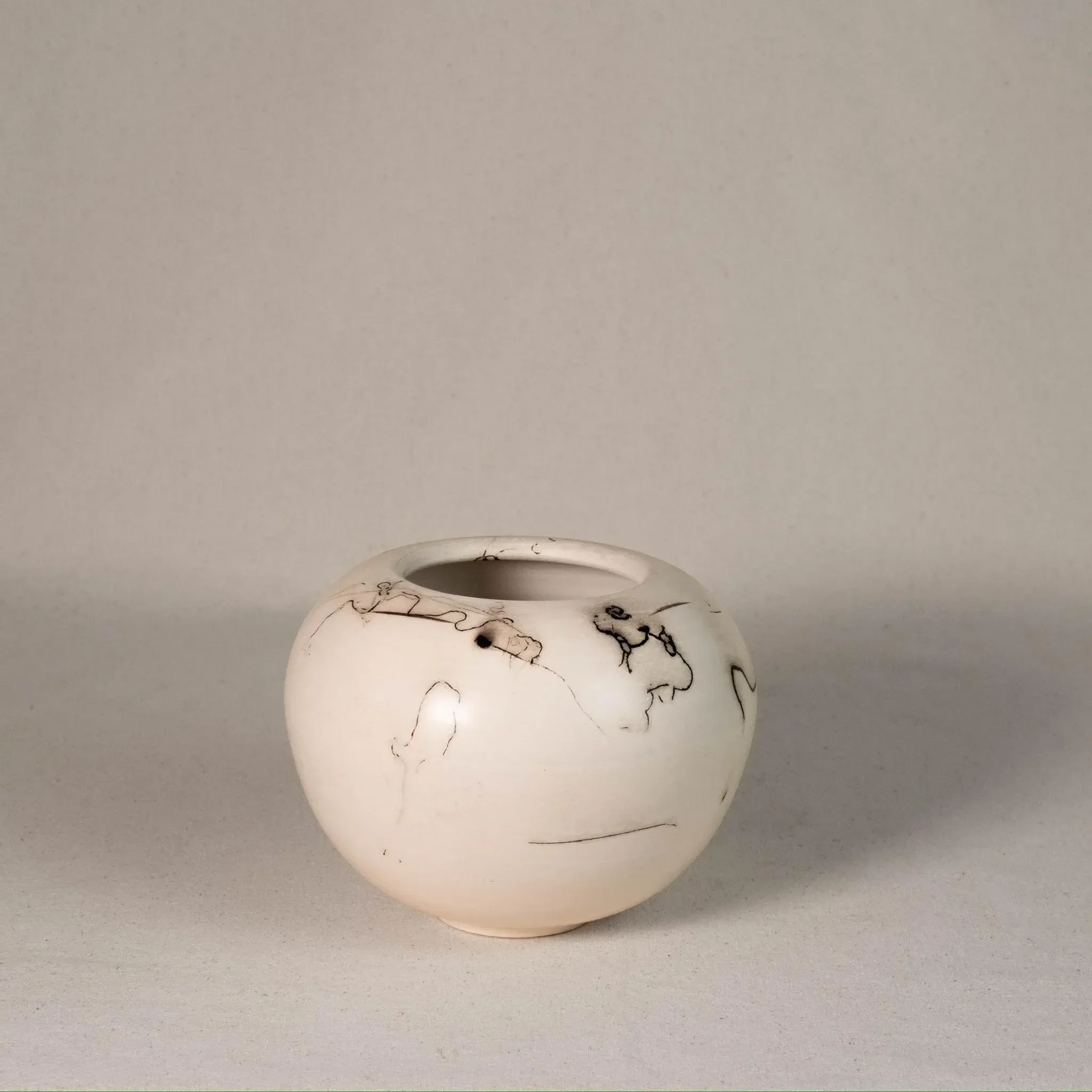 Late 20th Century Vintage Handmade Studio Pottery Horse Hair Raku Ceramic Vessel