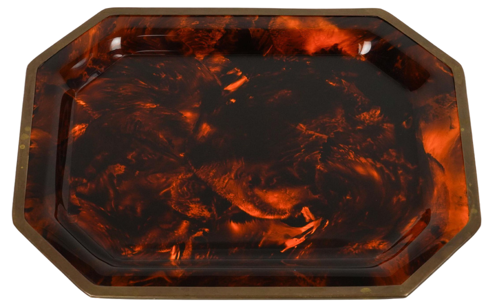 Serving Tray in Faux Tortoiseshell and Brass by Christian Dior, Italy, 1970s