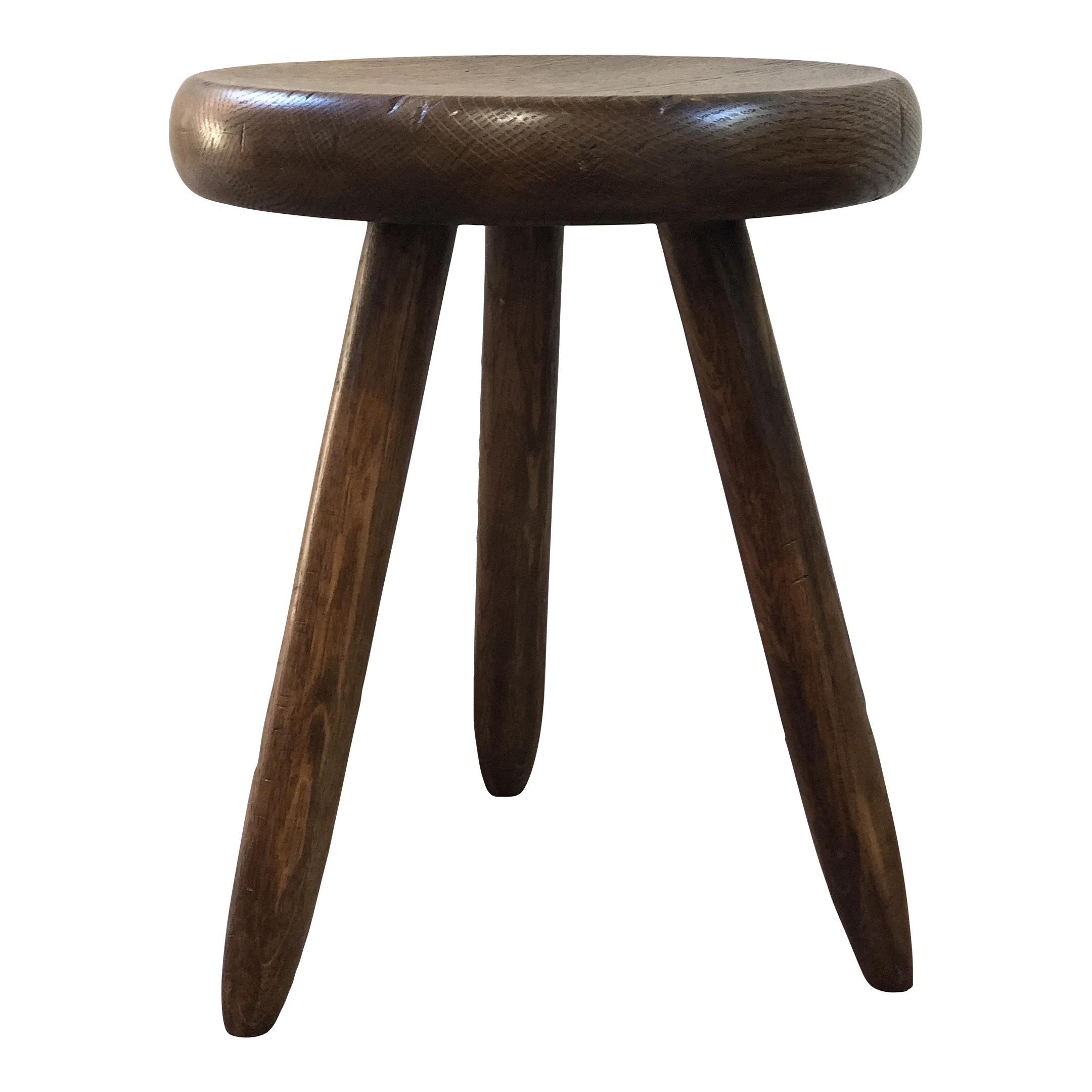 1960s French Oak Tripod Berger Stools in the Manner of Charlotte