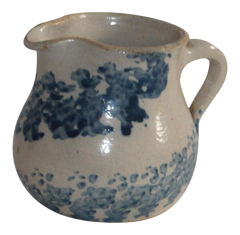 19th Century Sponge Ware Pottery Cream Pitcher Chairish