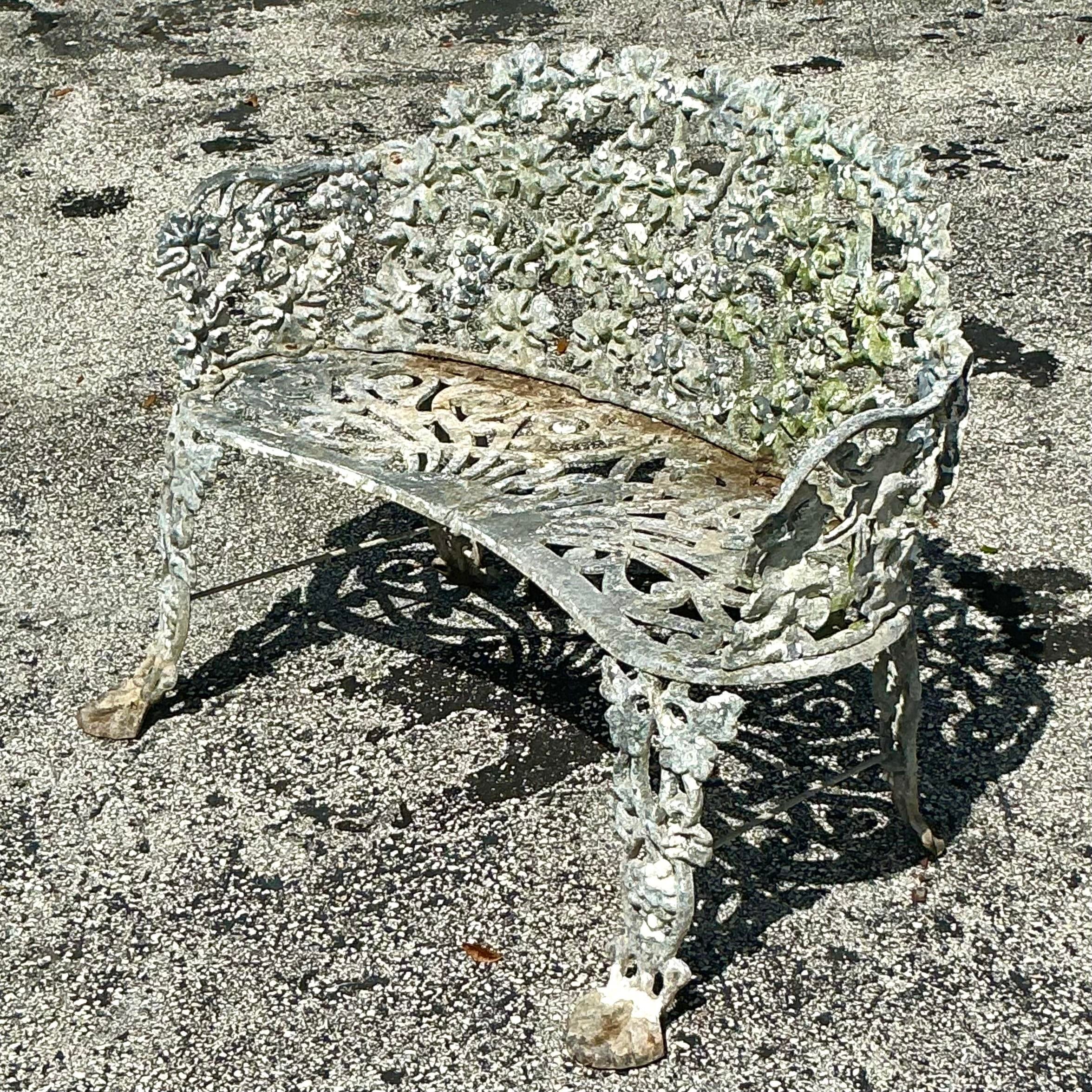 Vintage Regency Wrought Iron Grape Leaf Bench | Chairish