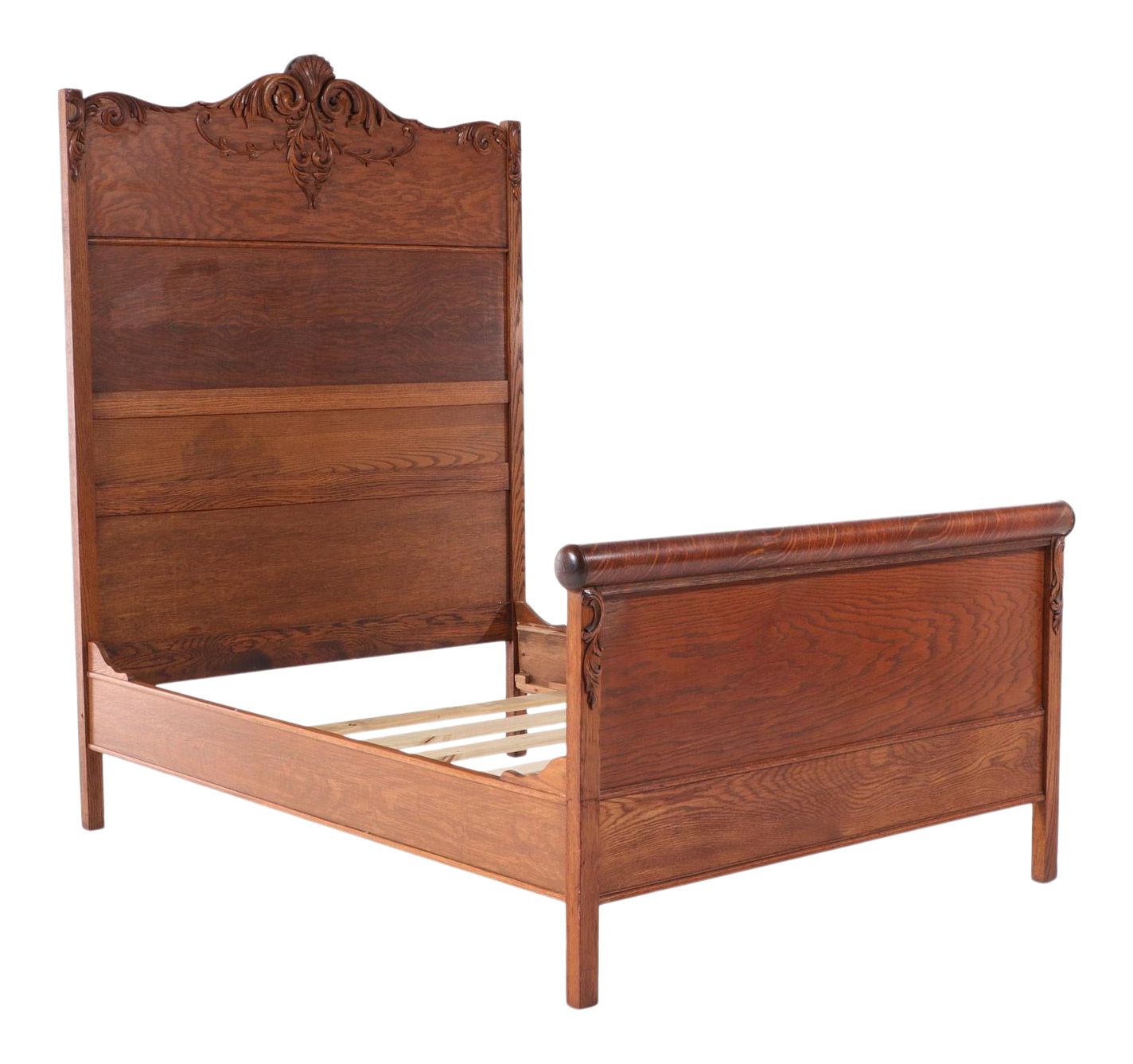 Late Victorian Carved Quartersawn Tiger Oak Full Size Bedframe Chairish