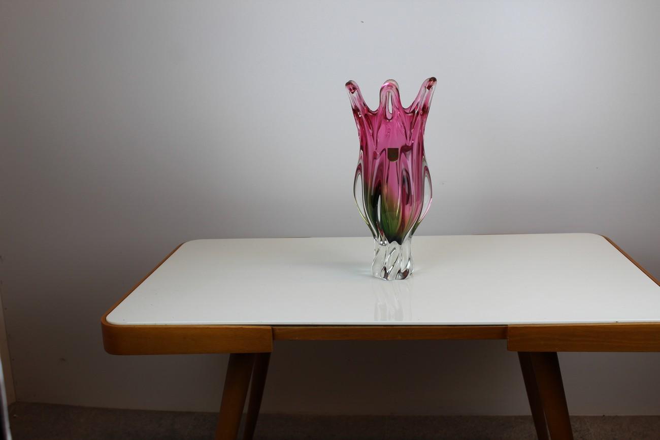 Pink Ruby Glass Vase, 1960s
