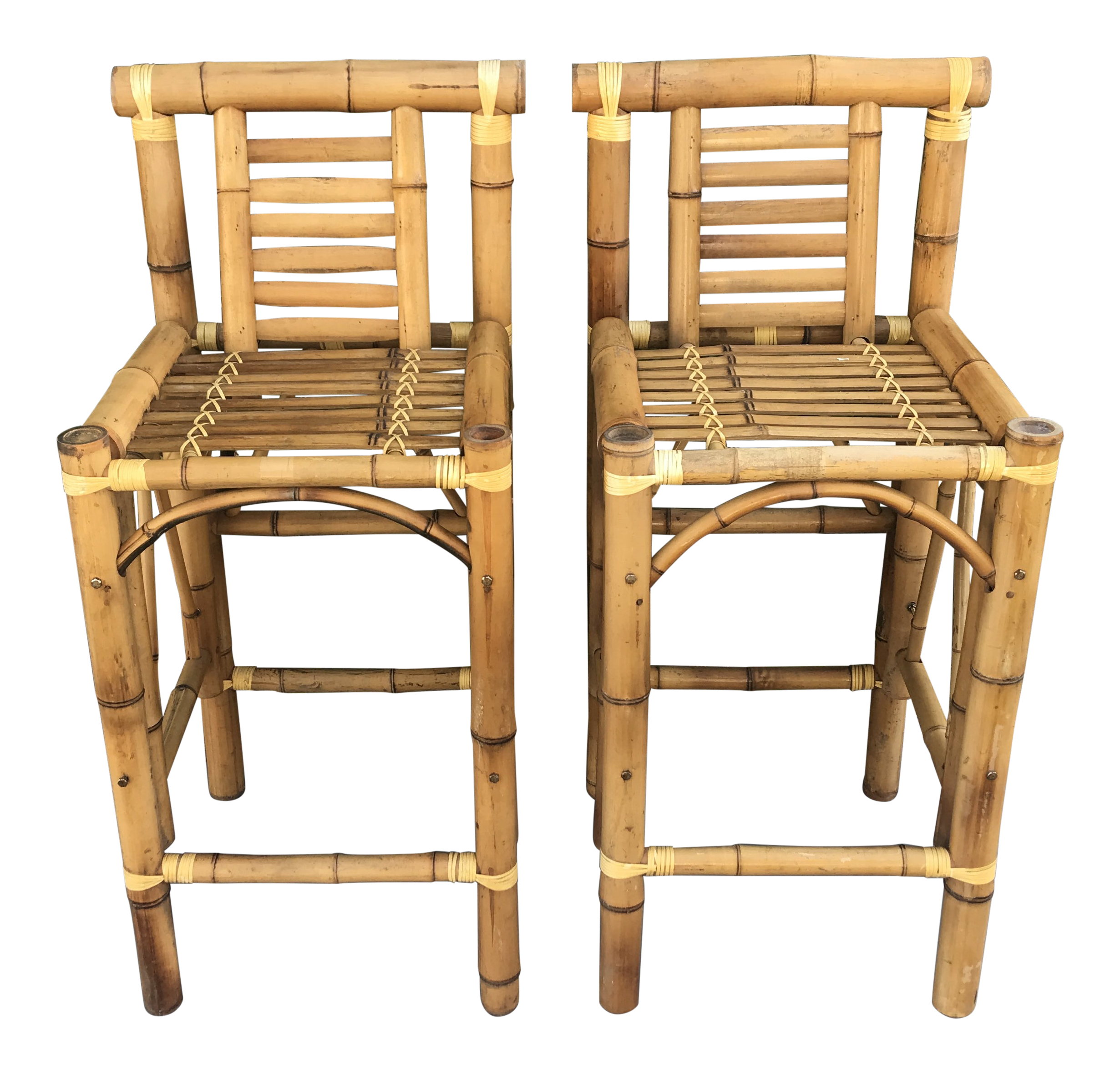 Boho Chic Chunky Bamboo Bar Stools A Pair Chairish