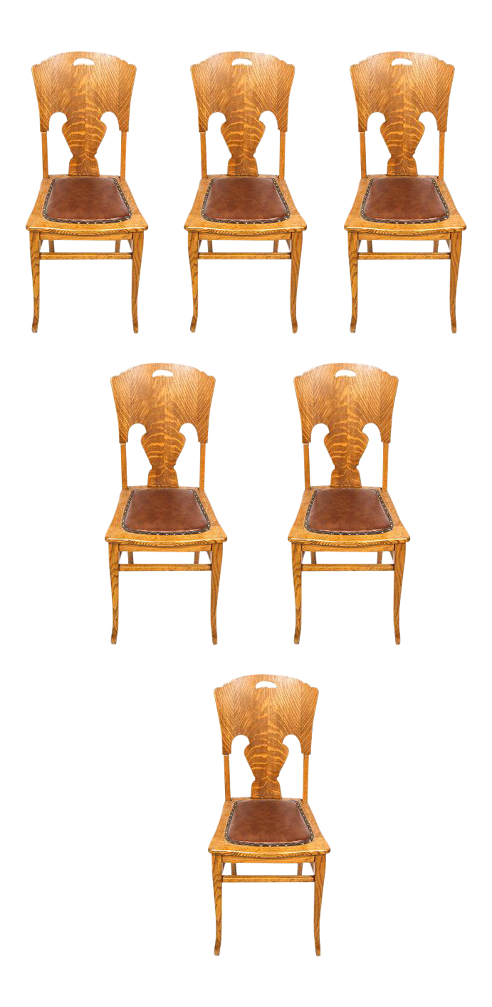 Antique Tiger Oak Dining Chairs, Set of 6 Chairish