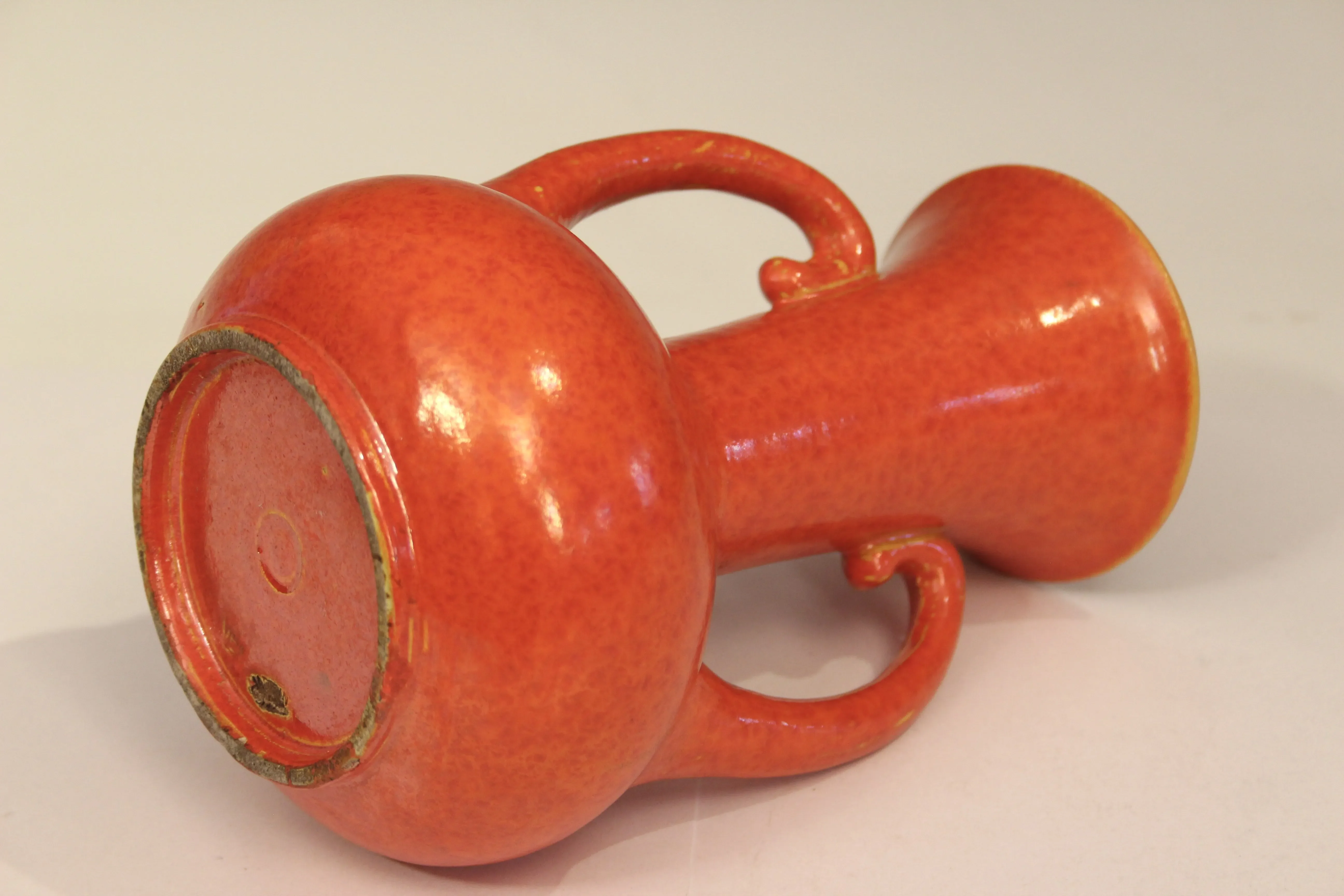 Vintage Awaji Pottery Art Deco Atomic Chrome Orange Red Vase