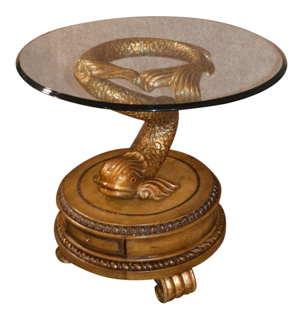 Carved Dragonfish Glass Top Accent Table Chairish