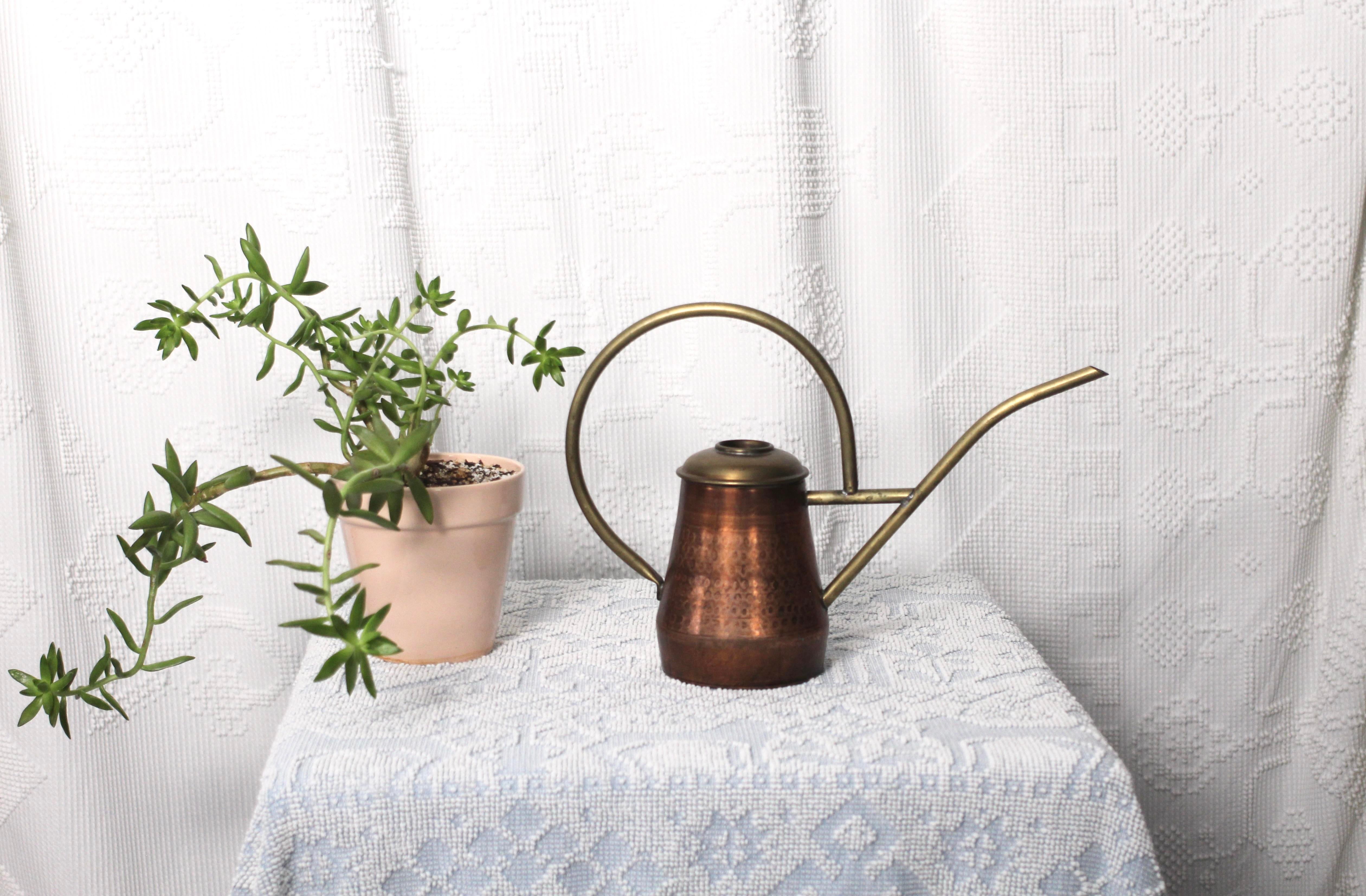 1990s Jatex Brass and Hammered Copper Large Watering Can | Chairish