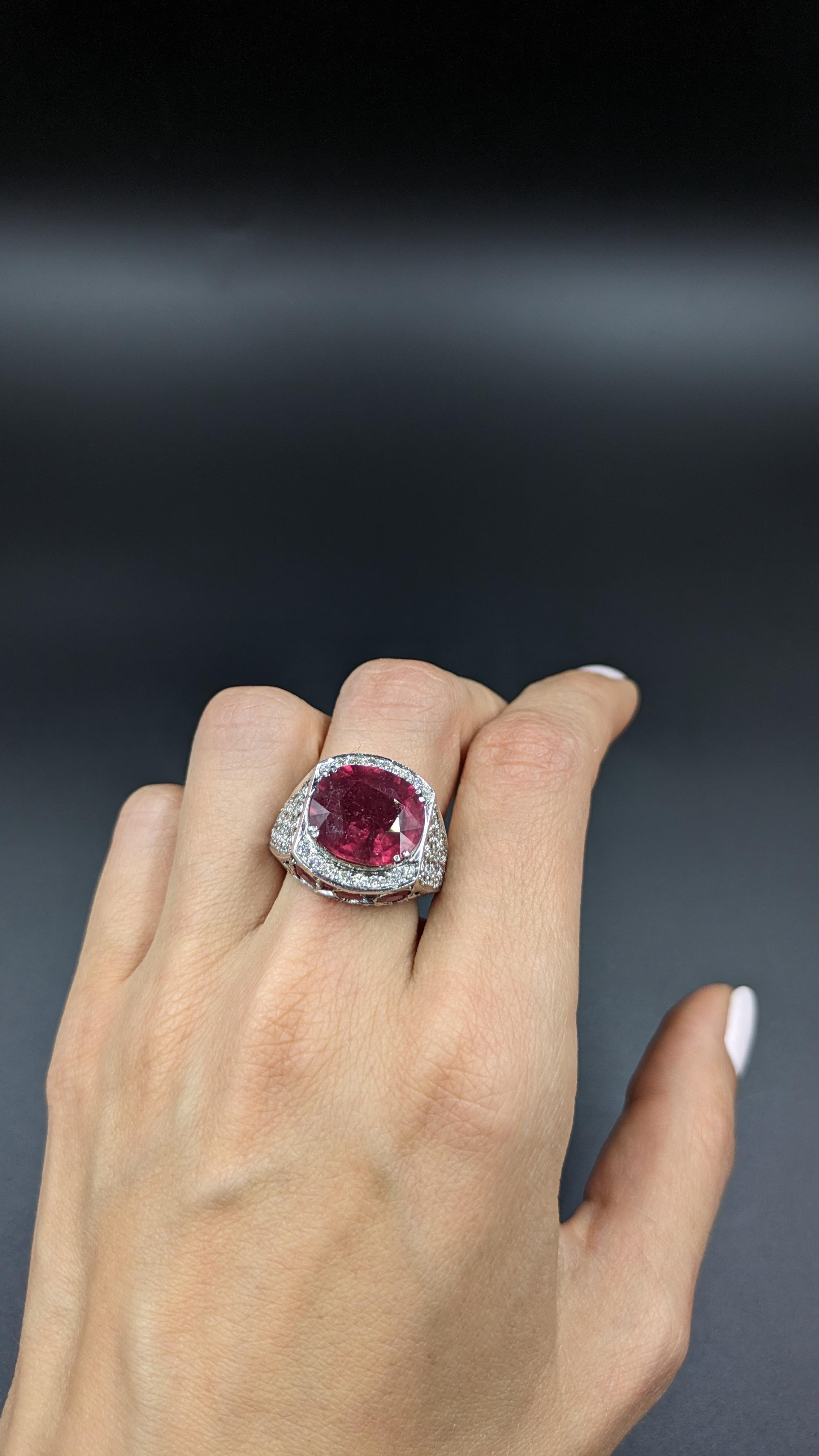 11 Carat Natural Ruby Ring and Carat Diamond Cocktail Ring