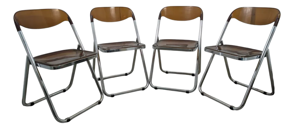 1970s アンティーク フレンチハリウッドスタイル アクリルガラス 折チェア Folding Chairs in Acrylic Glass and Chrome, Italy, 1970s, Set of 4