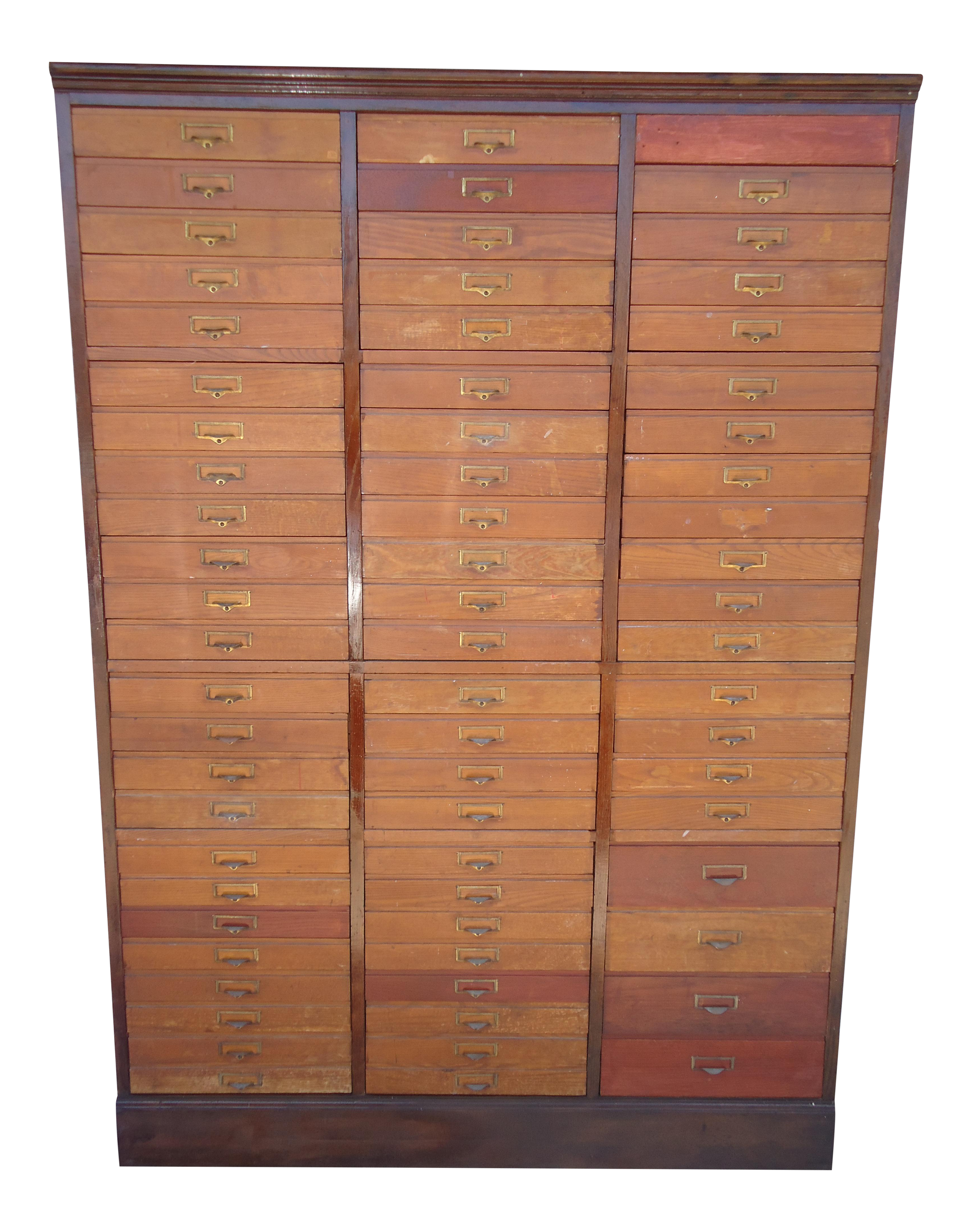 20th Century Antique Oak 68 Drawer Wood File Cabinet Chairish
