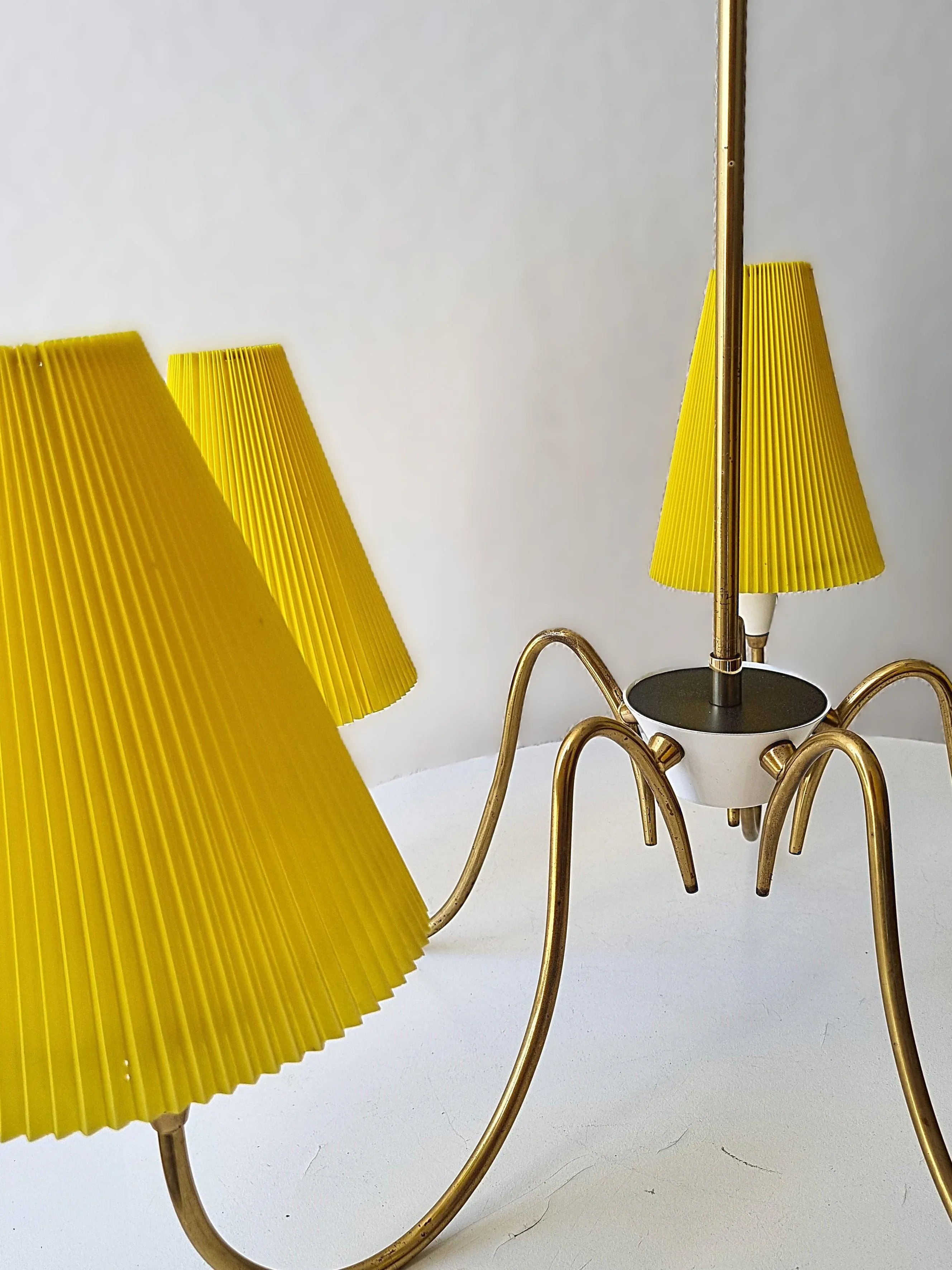 Vintage Brass Pleated Shade Pendant Lamp, 1960