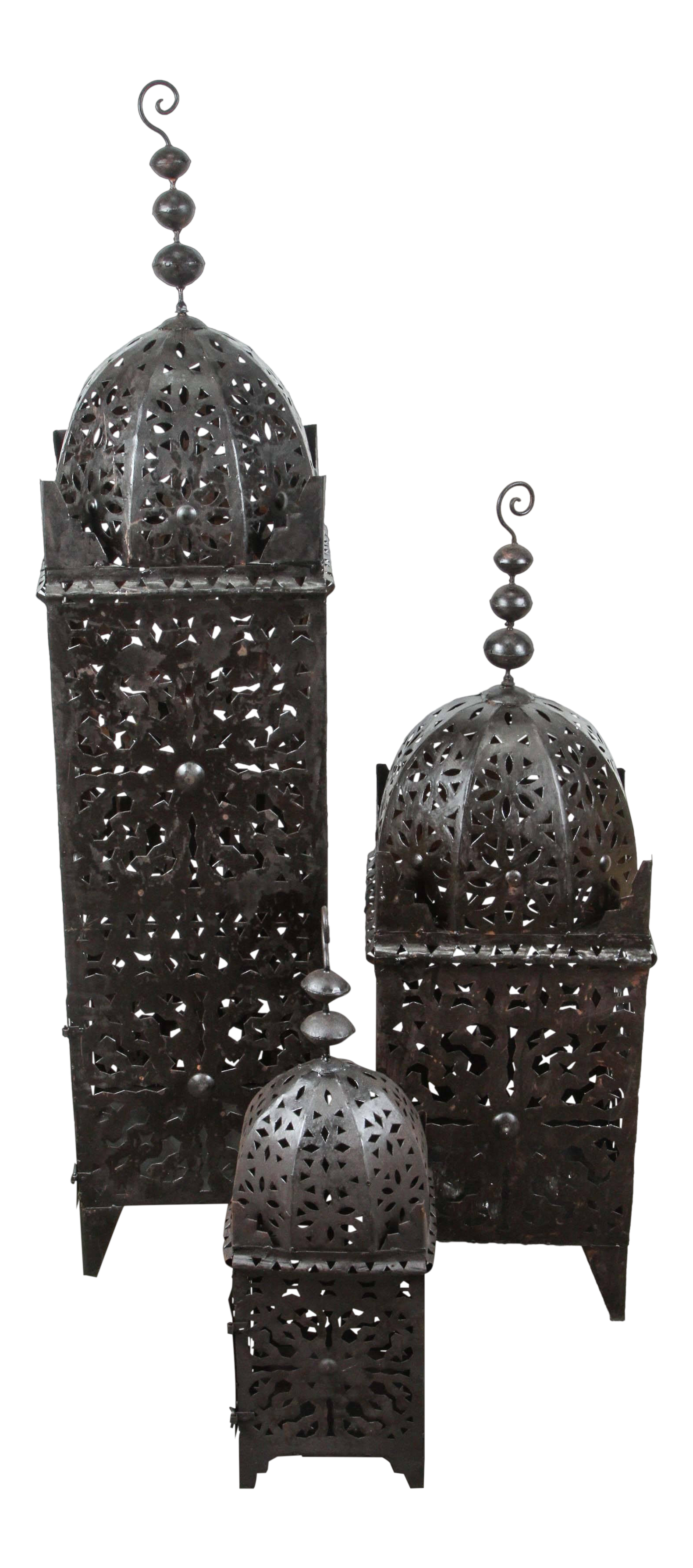 Large Moroccan Hurricane Metal Candle Lanterns Set Of 3 Chairish