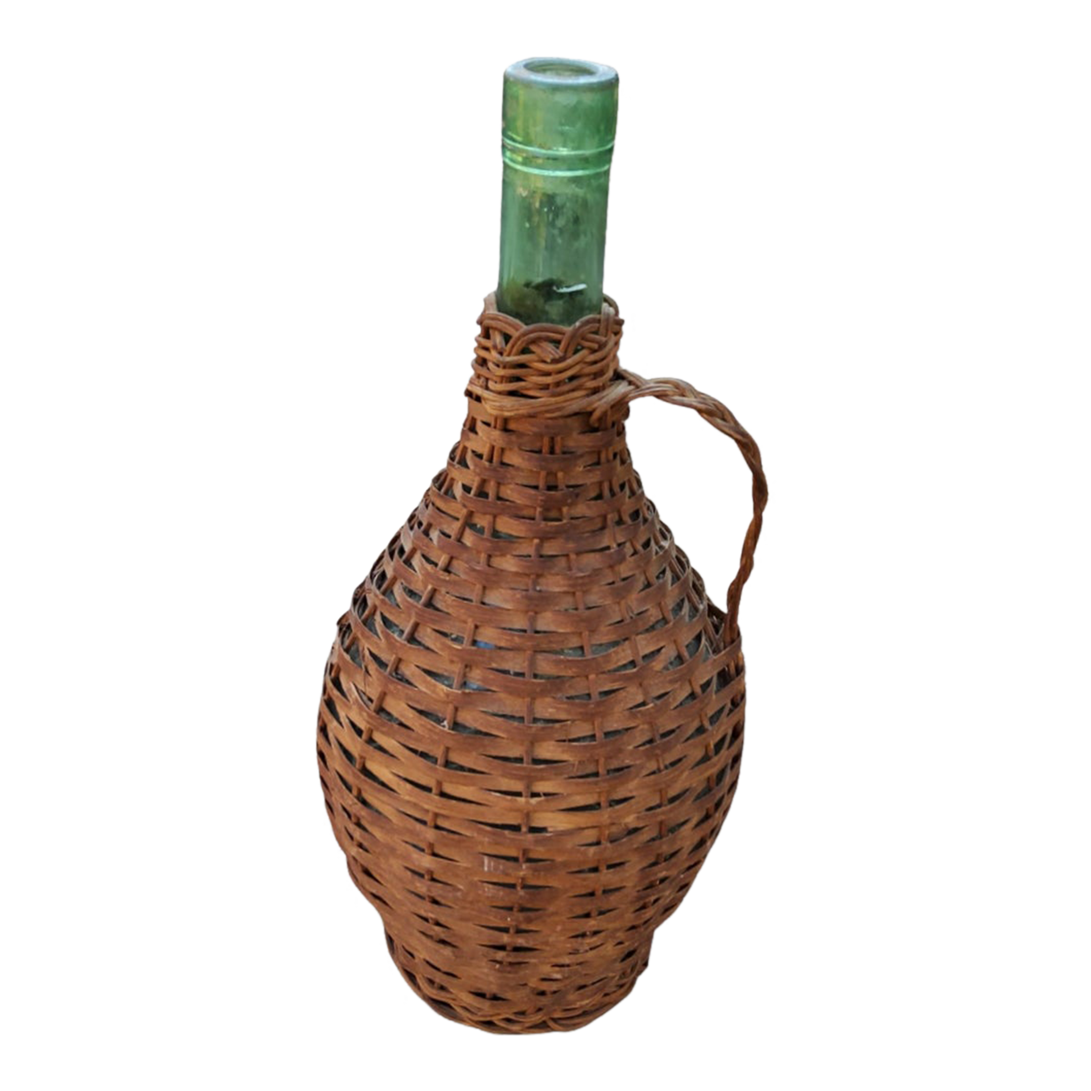 Antique Wicker Covered Wine Bottle | Chairish