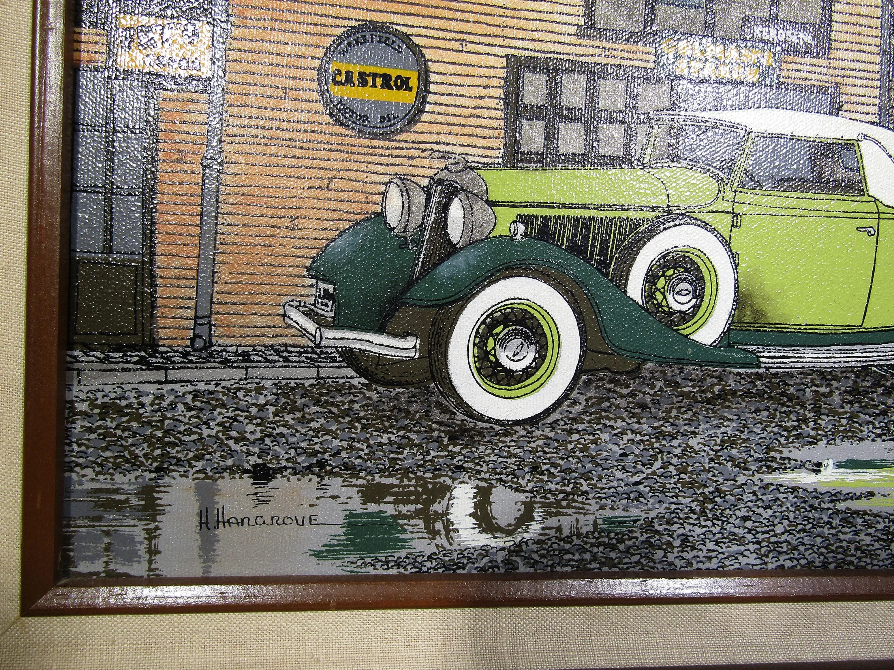 H. Hargrove Serigraph Oil Painting on Canvas Antique Car