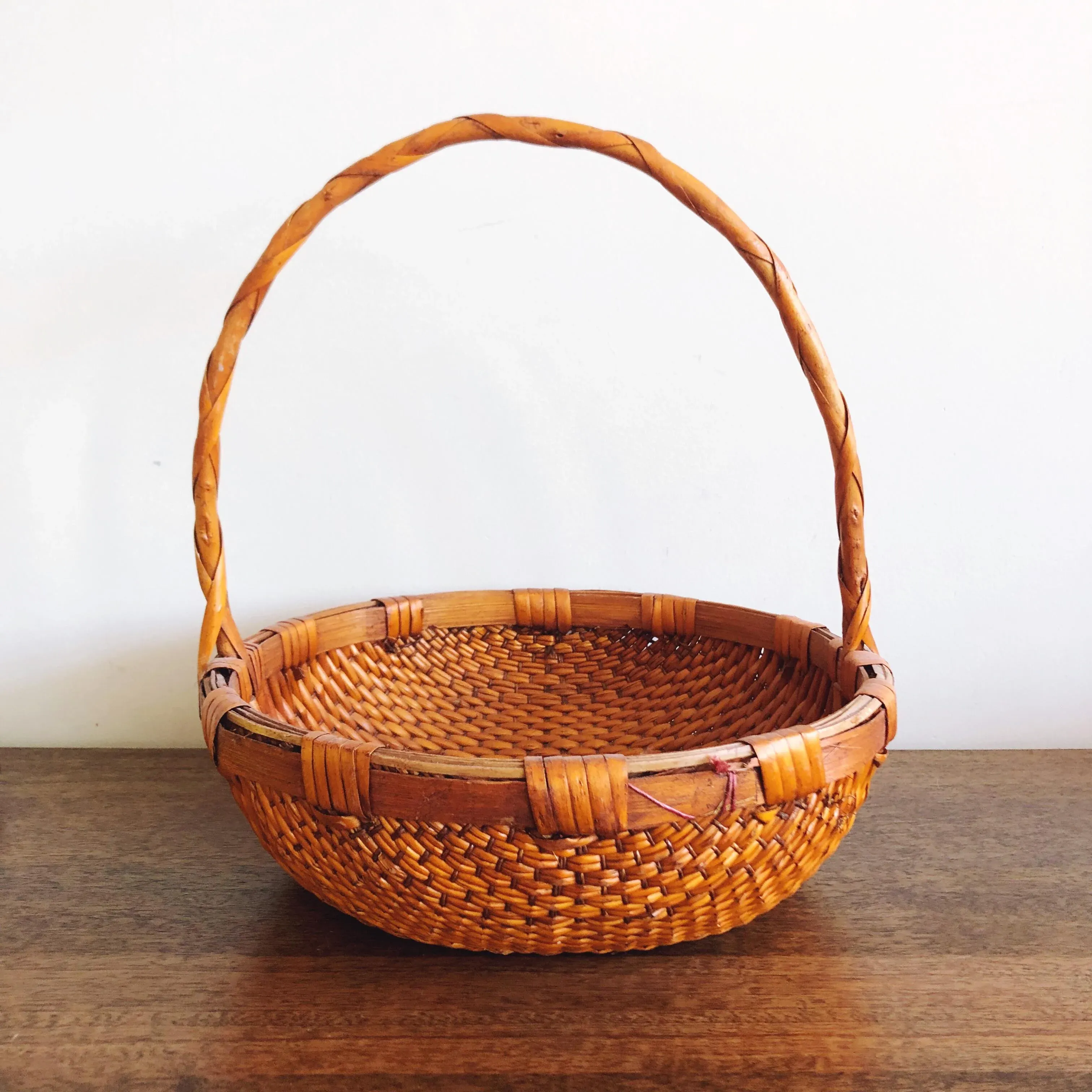 Vintage Asian Woven Wicker Basket | Chairish