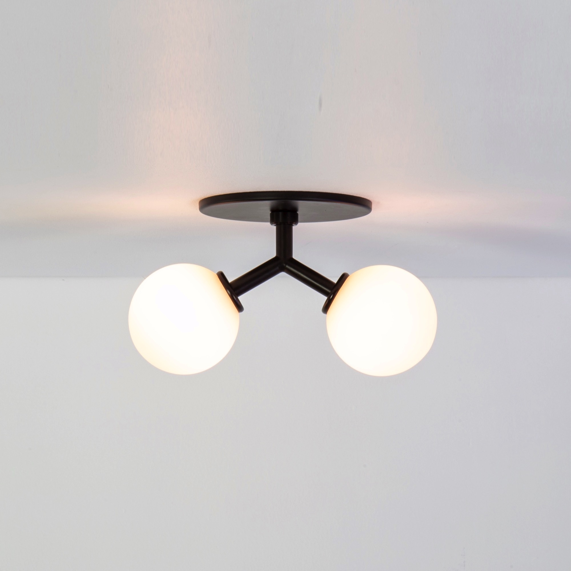 Y Flush Mount, Modern, 3 Inches Glass Globes, by Research.Lighting, Modern, Minimal
