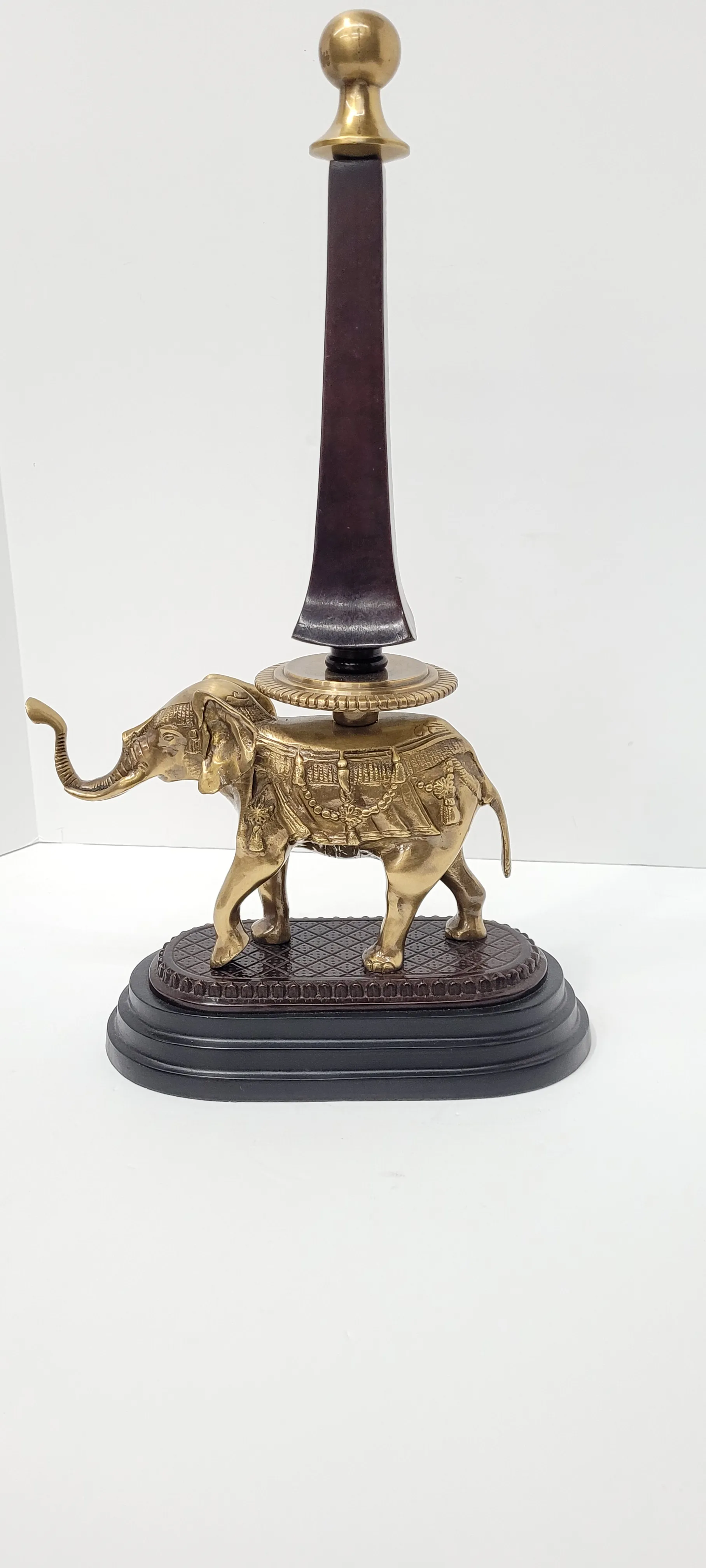 Vintage Brass Elephant Sculpture With Finial 20.5\