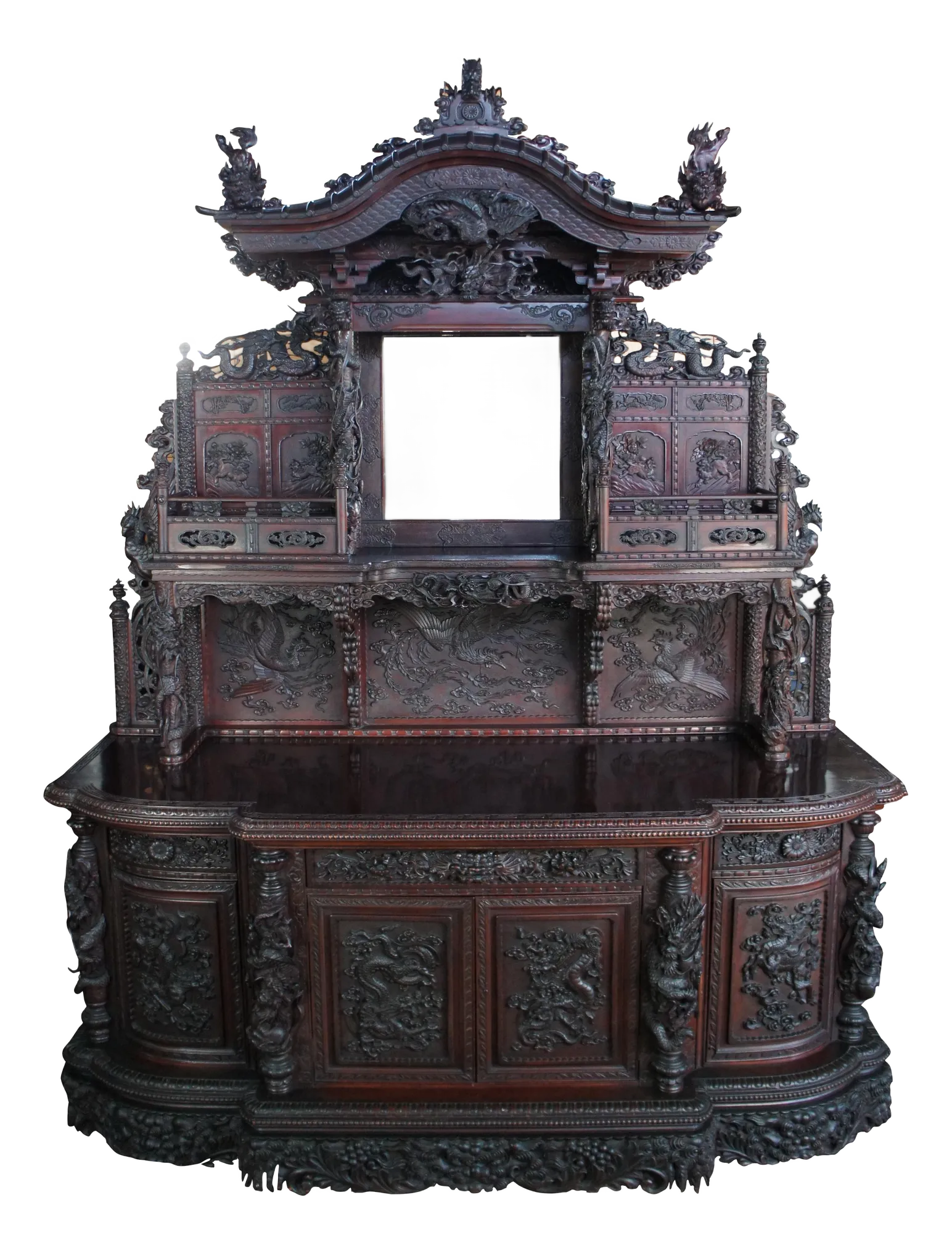 【専用】アンティーク　脇息　江戸中期 19th Century Antique Monumental Japanese Imperial Carved Elm Altar