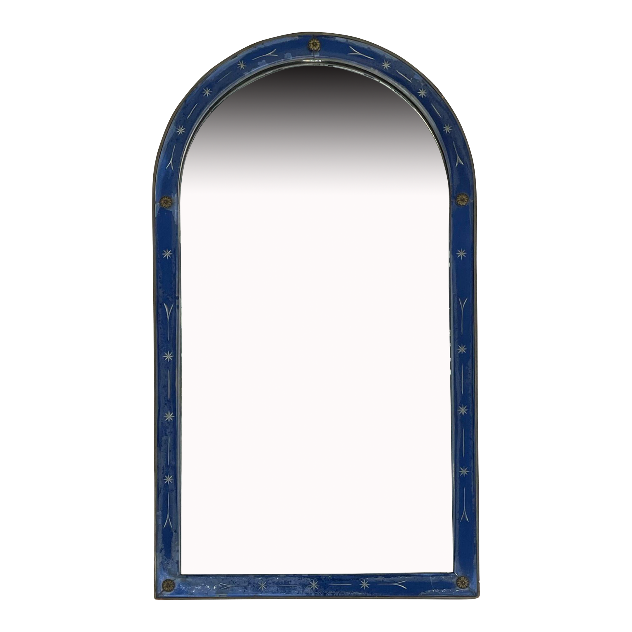 Art Deco Cobalt Wall / Console / Vanity Etched Glass Mirror, 1940s