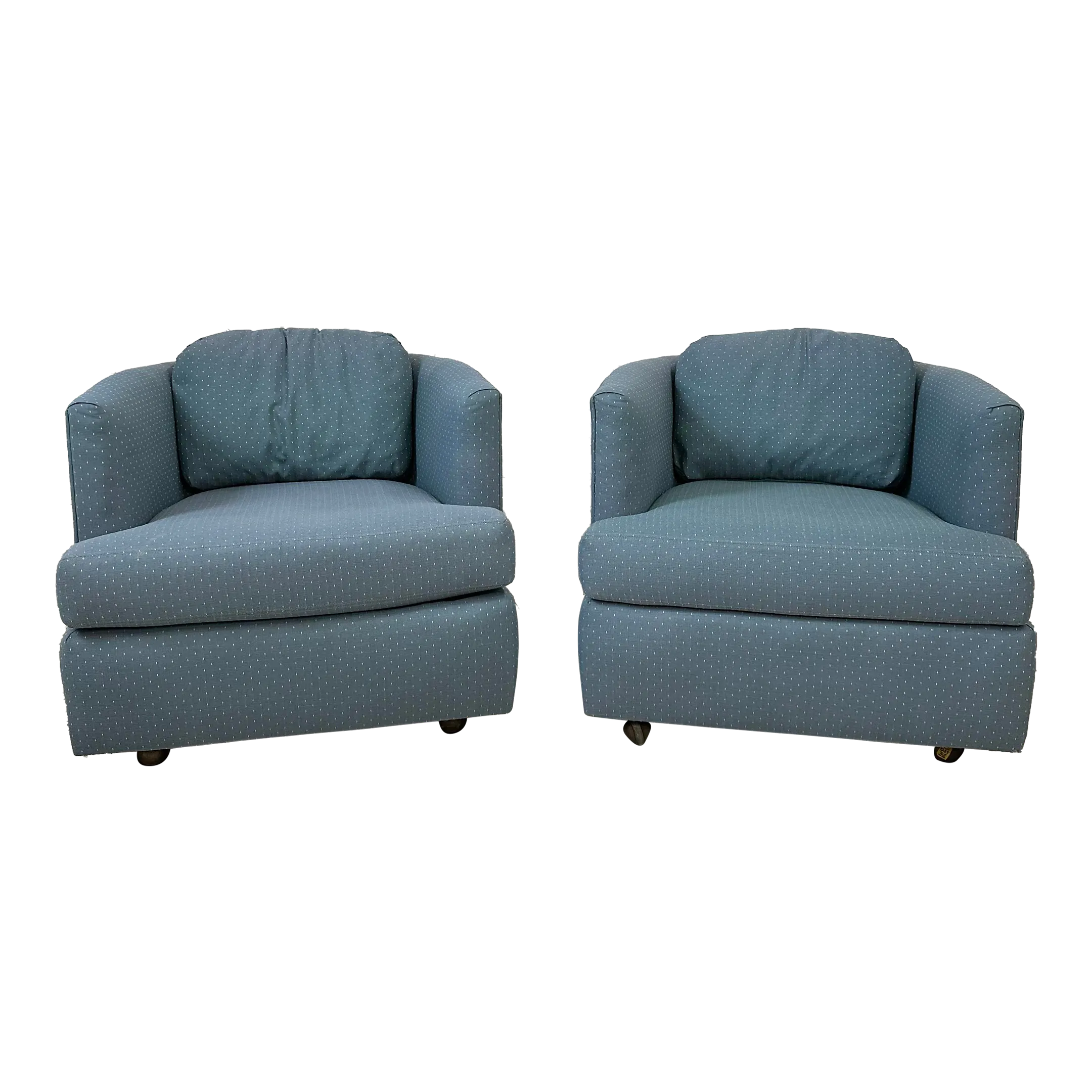 Pair of Drexel Blue Barrel Back Chairs on Casters Chairish