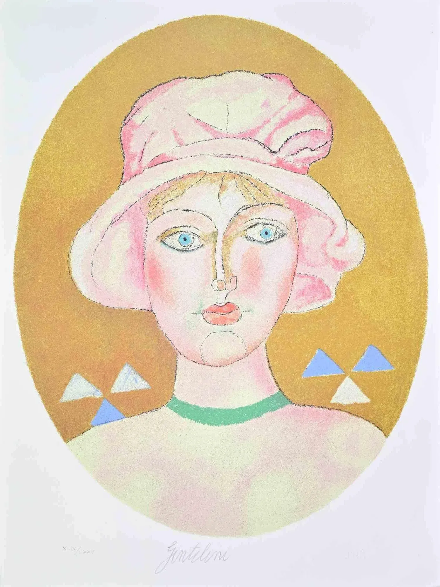 Franco Gentilini, Portrait in the Grey Oval, Lithograph, 1981