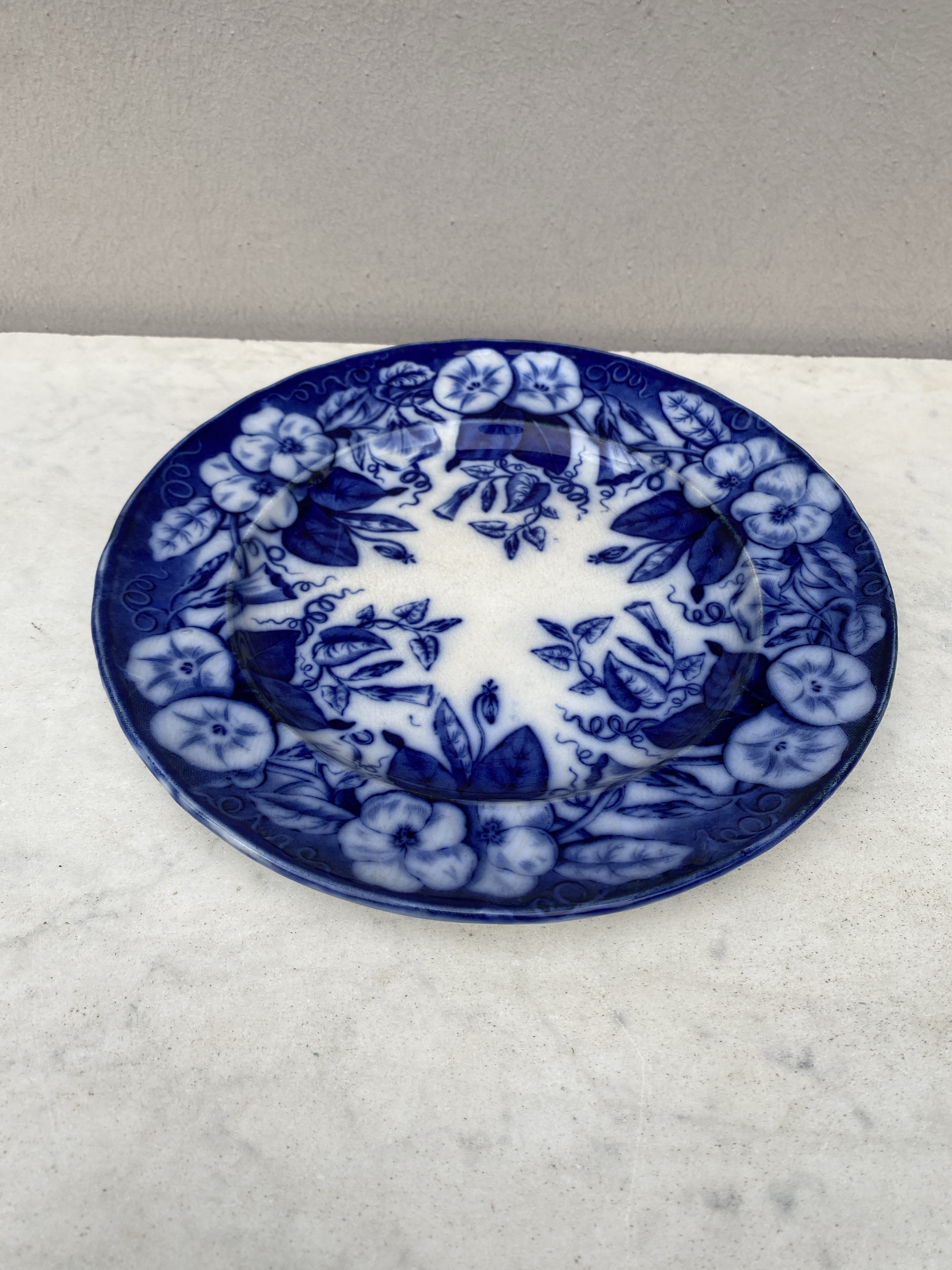 19th Century French Blue & White Morning Glory Plate Vieillard