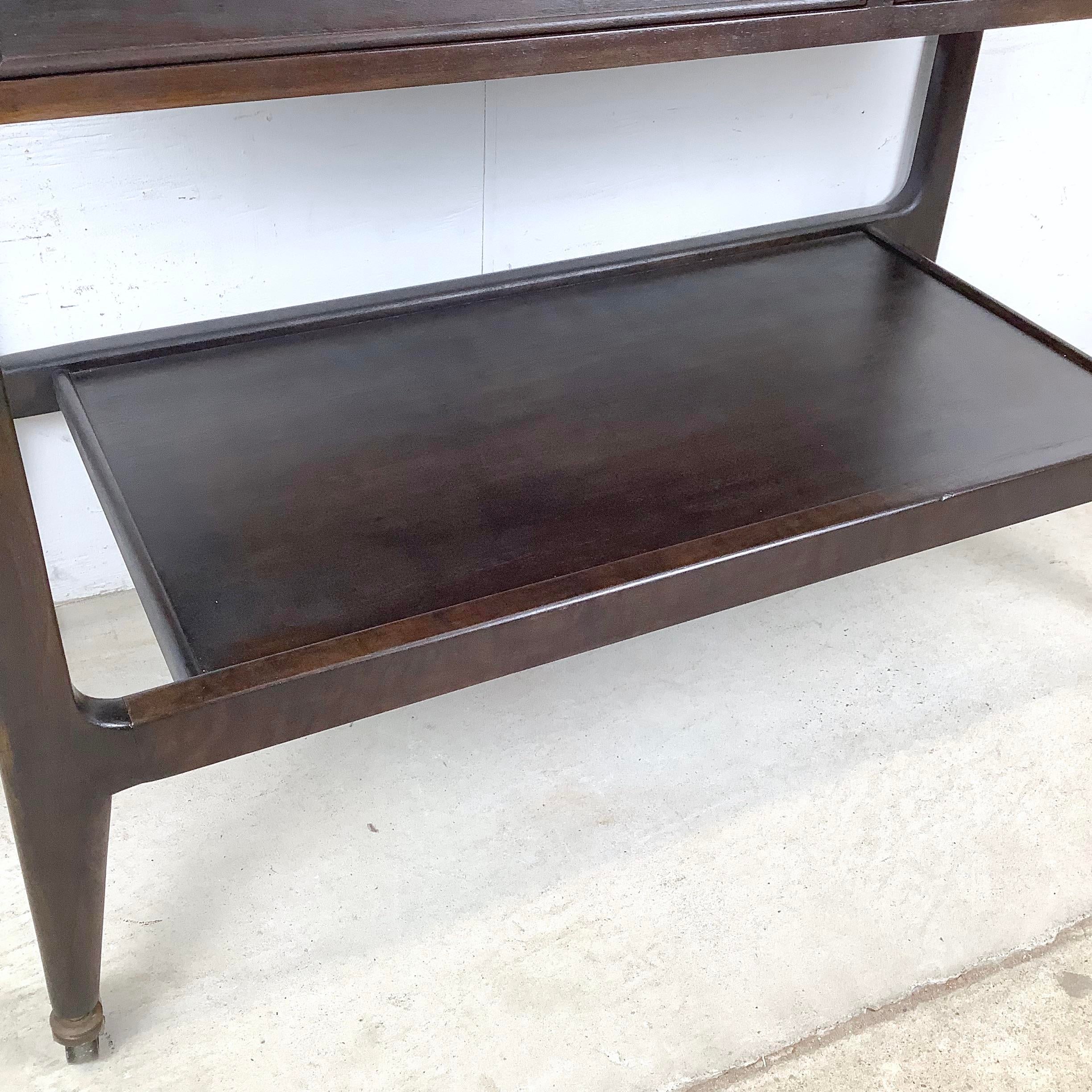 1960s Mid-Century Mt. Airy Facade Service Cart in Dark Wood Finish