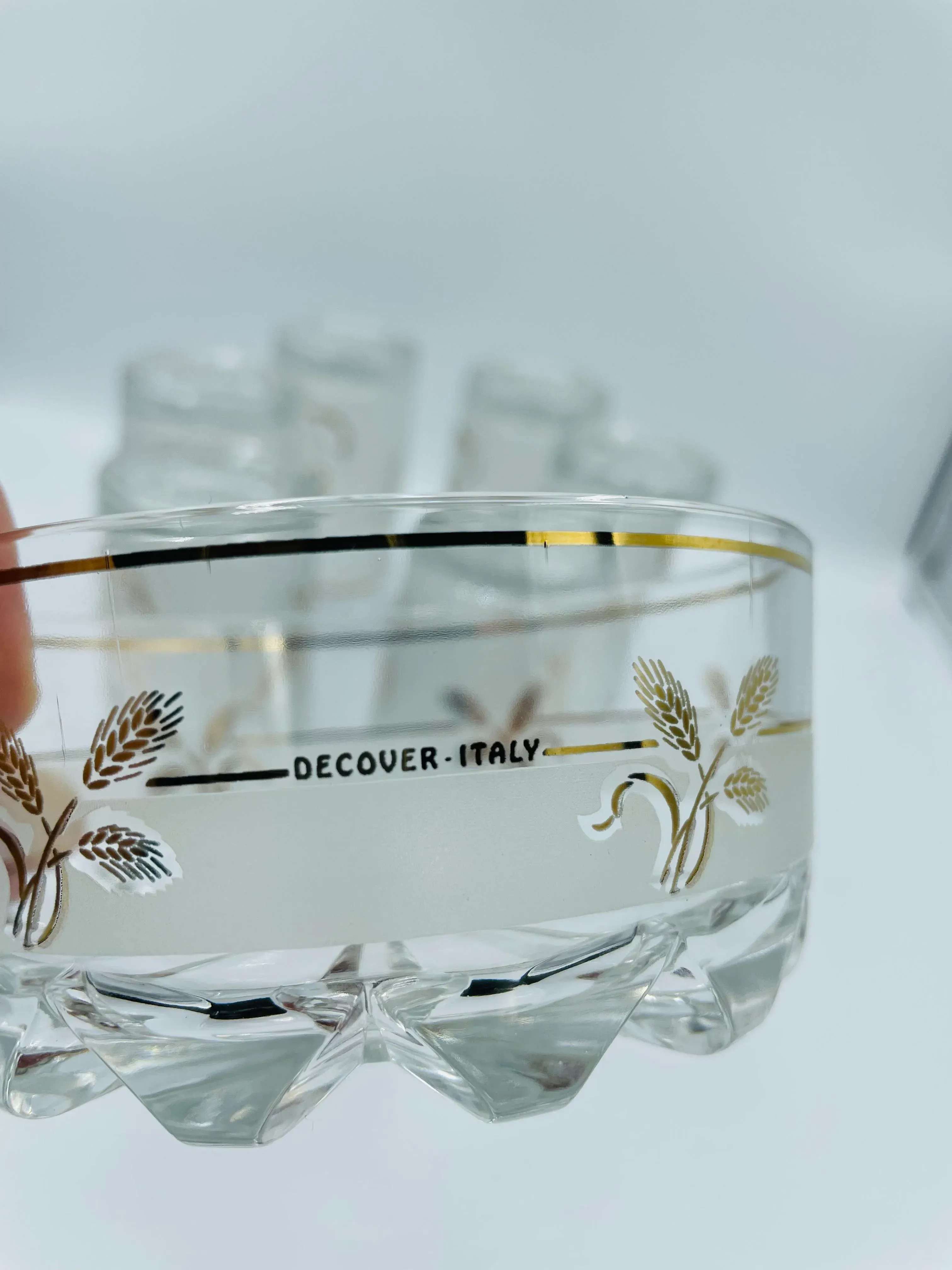 Mid-Century Decover Italy Frosted Highball & Garnish Bowl Cocktail Set- 7 Pieces