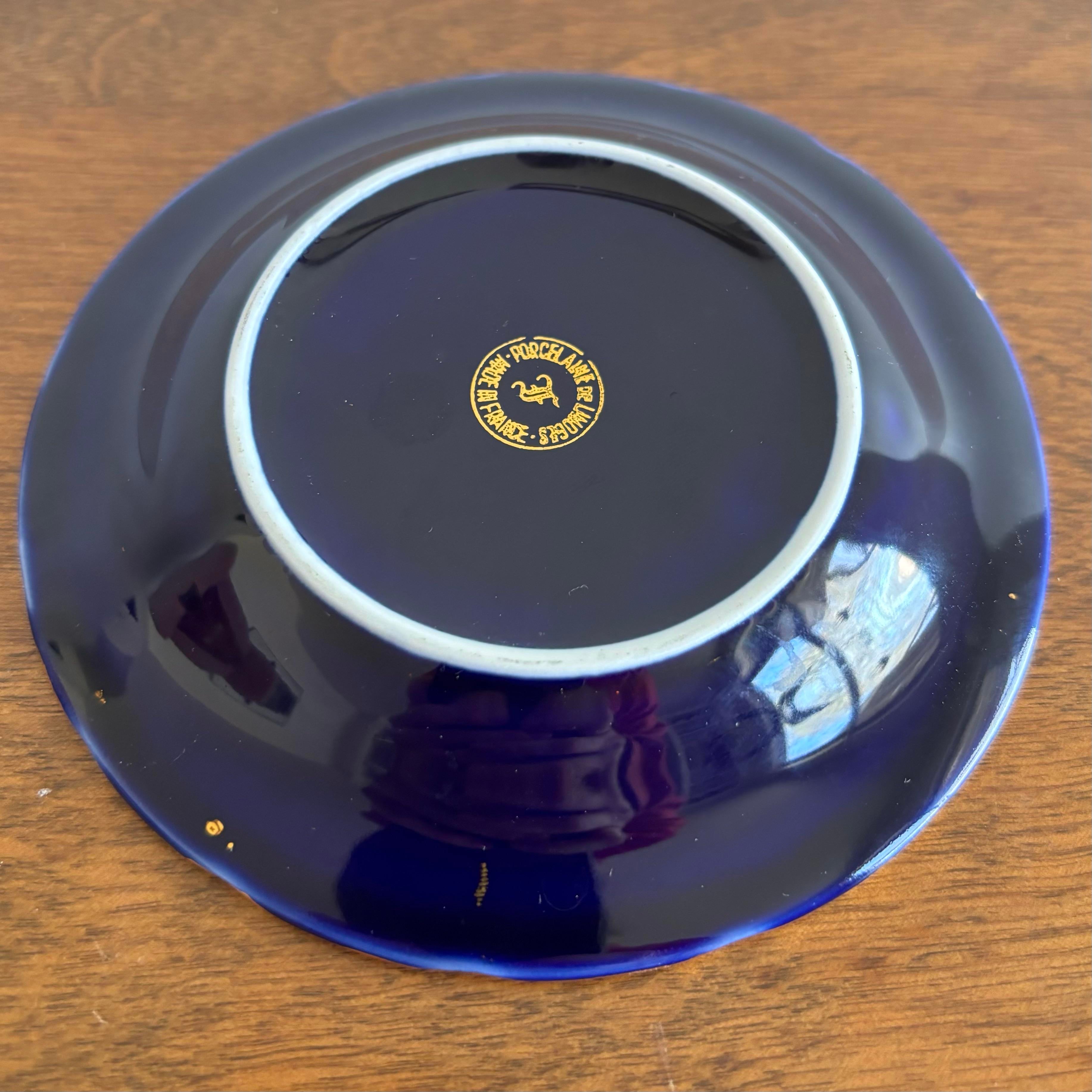Mid 20th Century French Limoges Blue and 22k Gold Ashtray