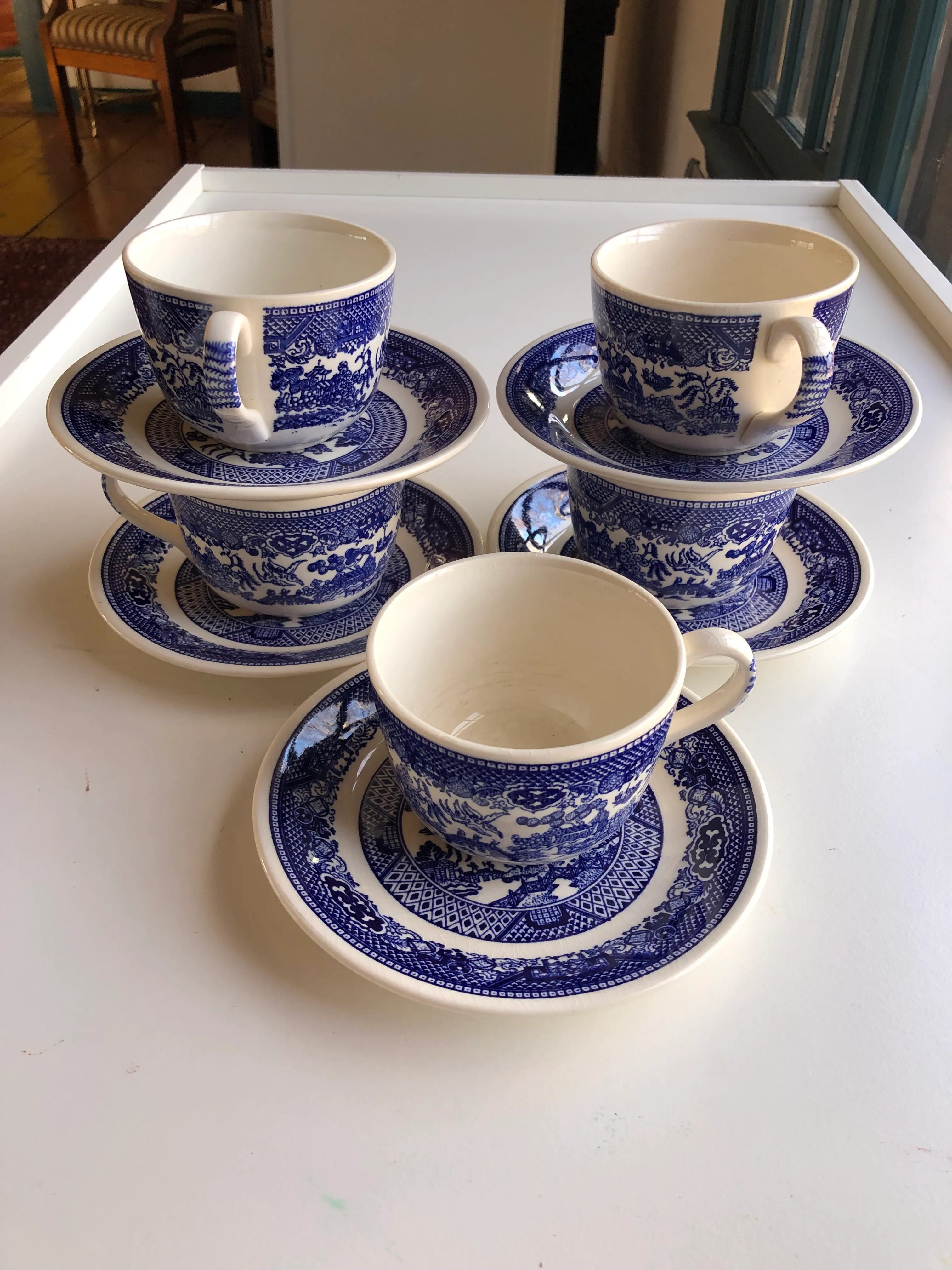 Bone China Willow Pattern Cups And Saucers Vintage Willow Ware By