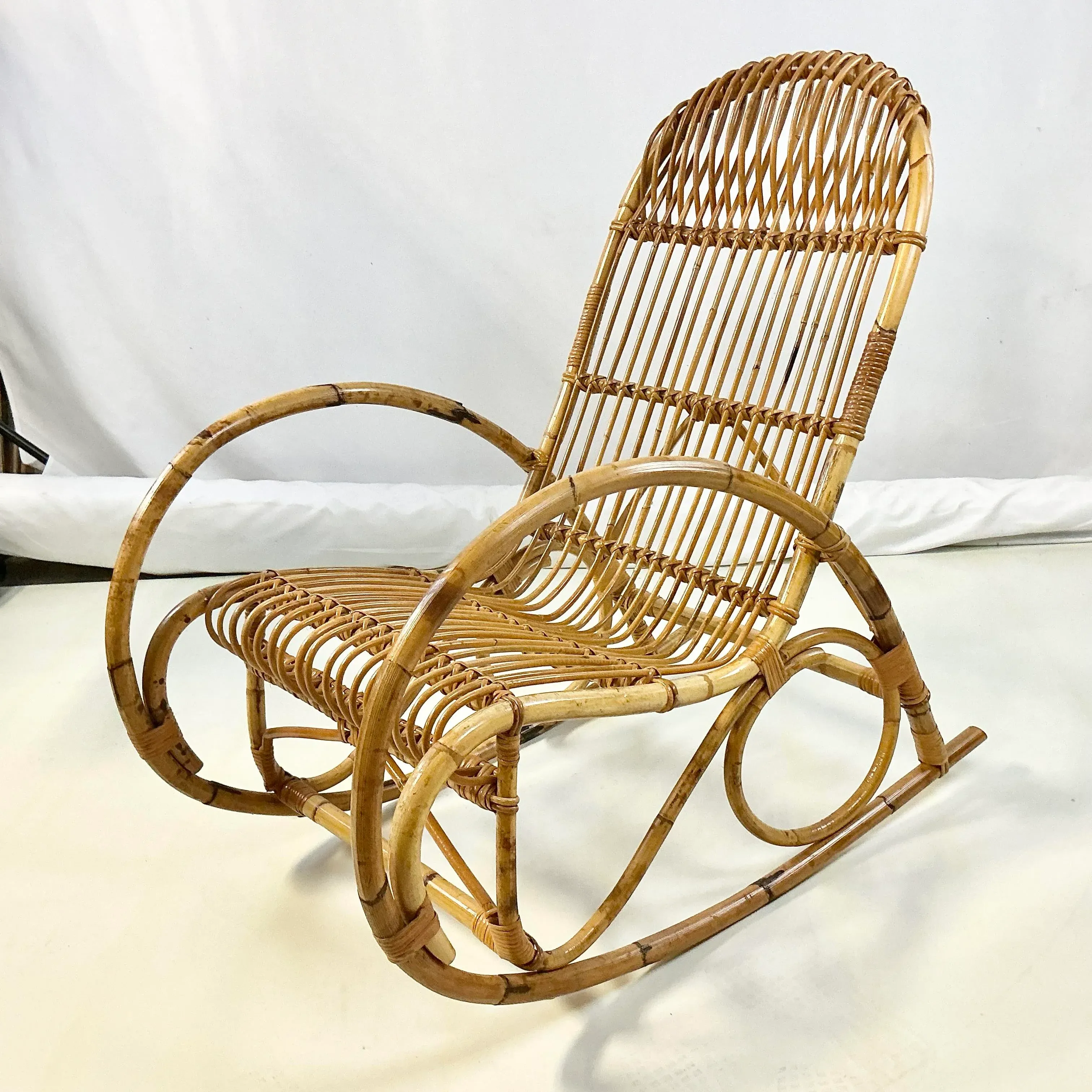 Late 1950s Franco Albini Coastal Italian Boho Chic Bamboo Rocking