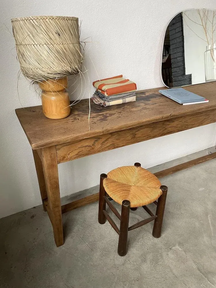Vintage Wood and Straw Lamp, 1950s