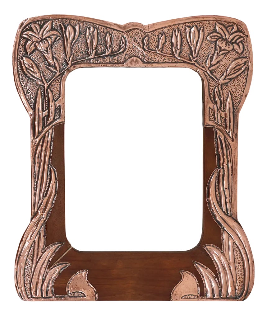 Art Nouveau Embossed Copper and Wood Art Picture Frame  display picture 1