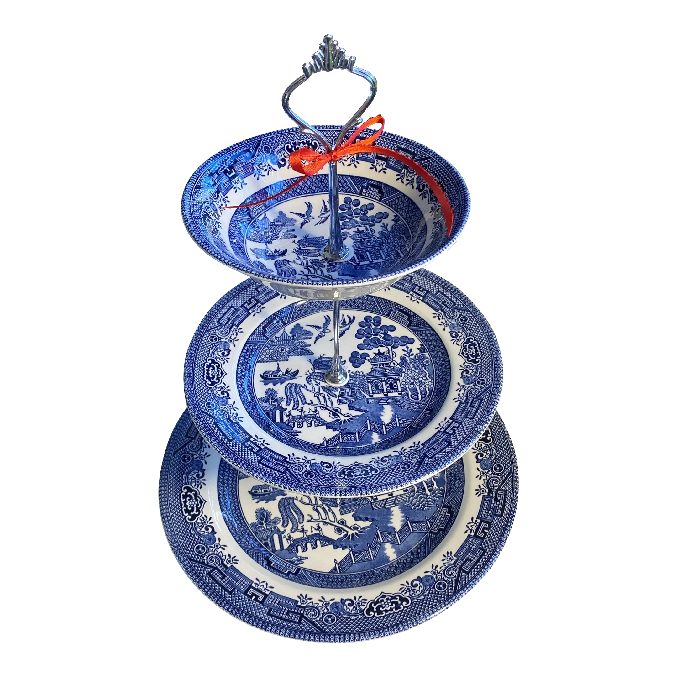 Churchill China Made in England Blue Willow 3 Tiers Cupcake Stand
