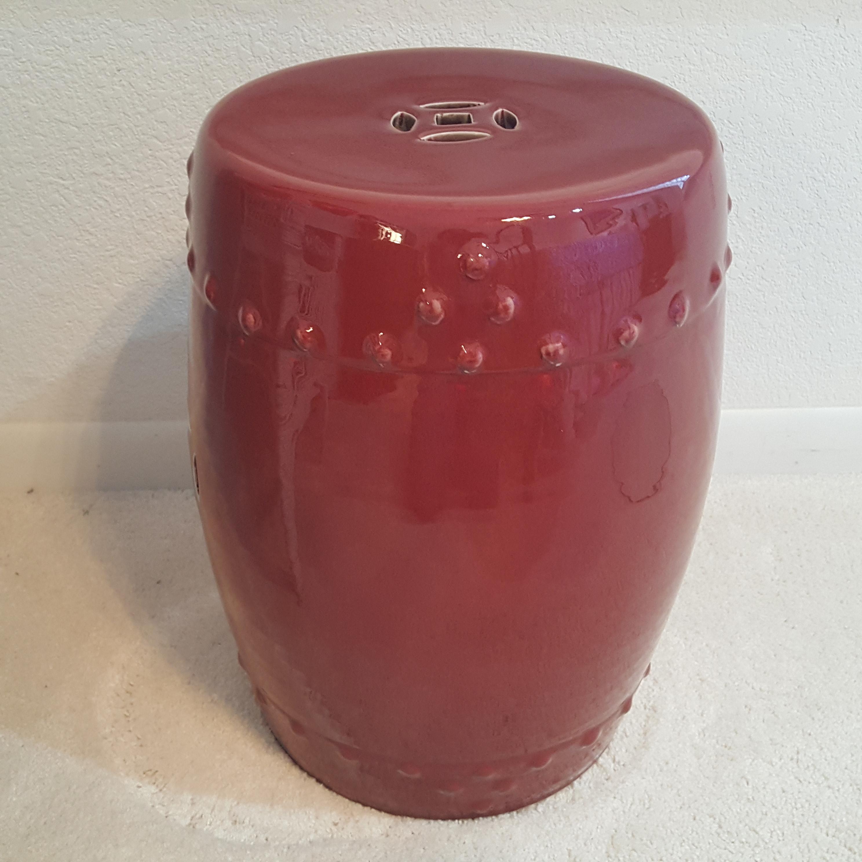 Late 20th Century Vintage Gump's Chinese Red Ceramic Garden Stool