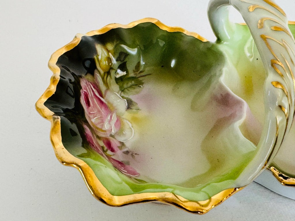 Vintage 1930s Handpainted German Floral Candy Dish