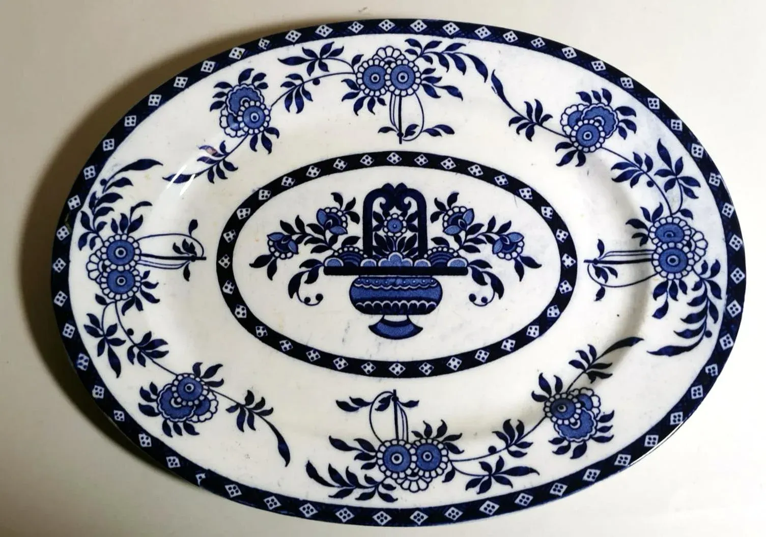 Antique Staffordshire Potteries English Platter With Blue Transferware Decorations