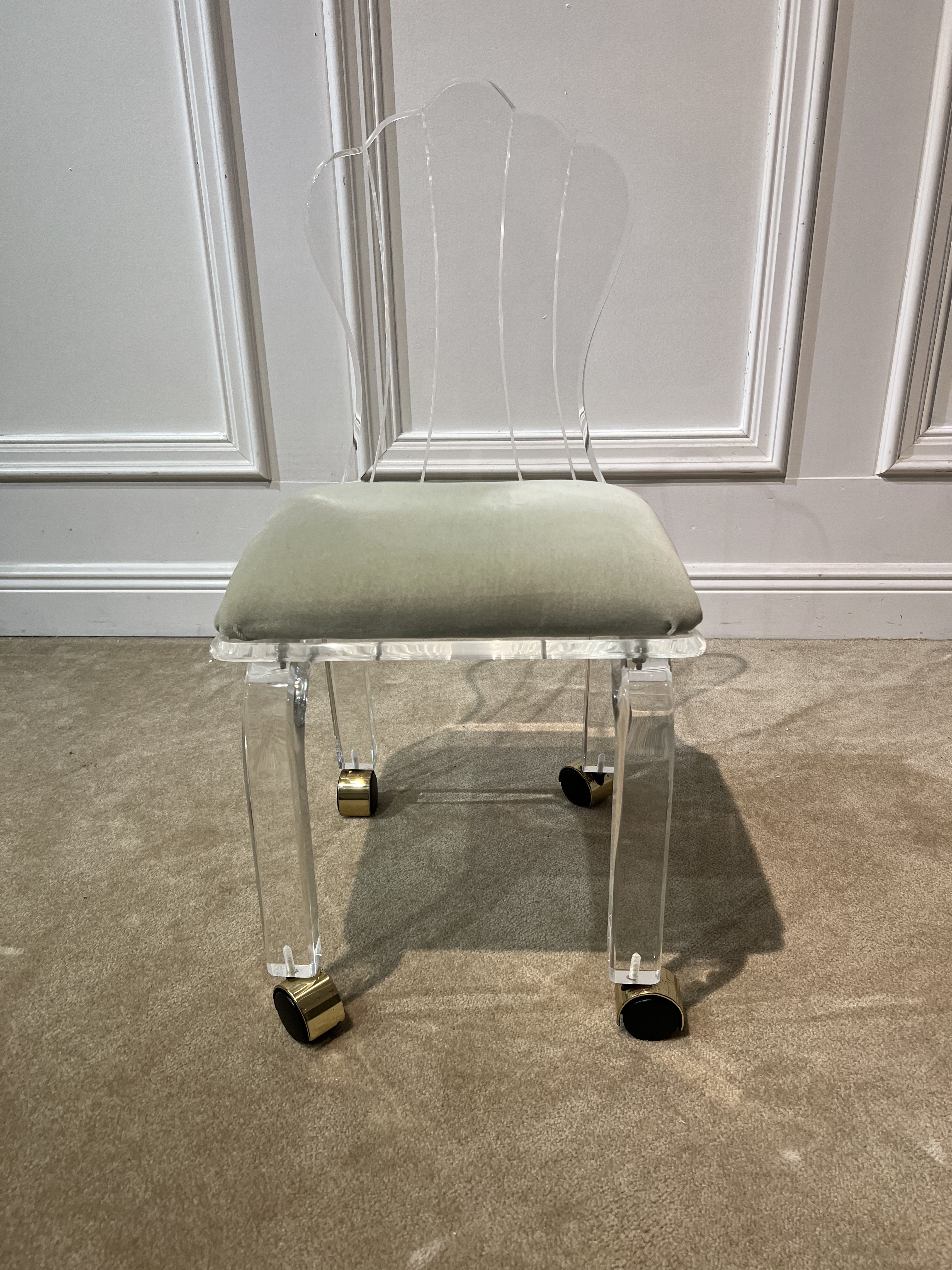 Leather Lucite Vanity Chair Acrylic Kayla Vanity Stool- Gold