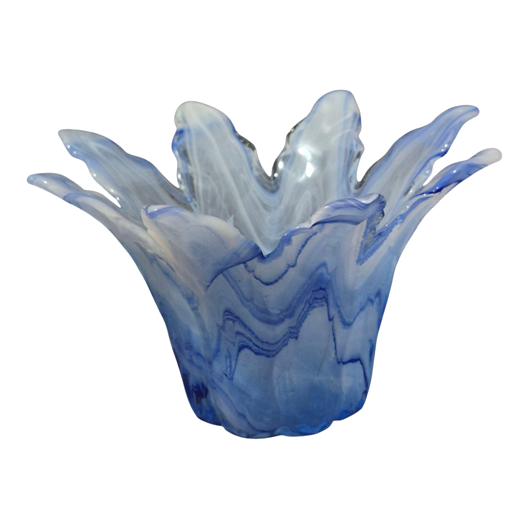 Vintage Italian Murano Art Glass Blue Flower Vase Original Label