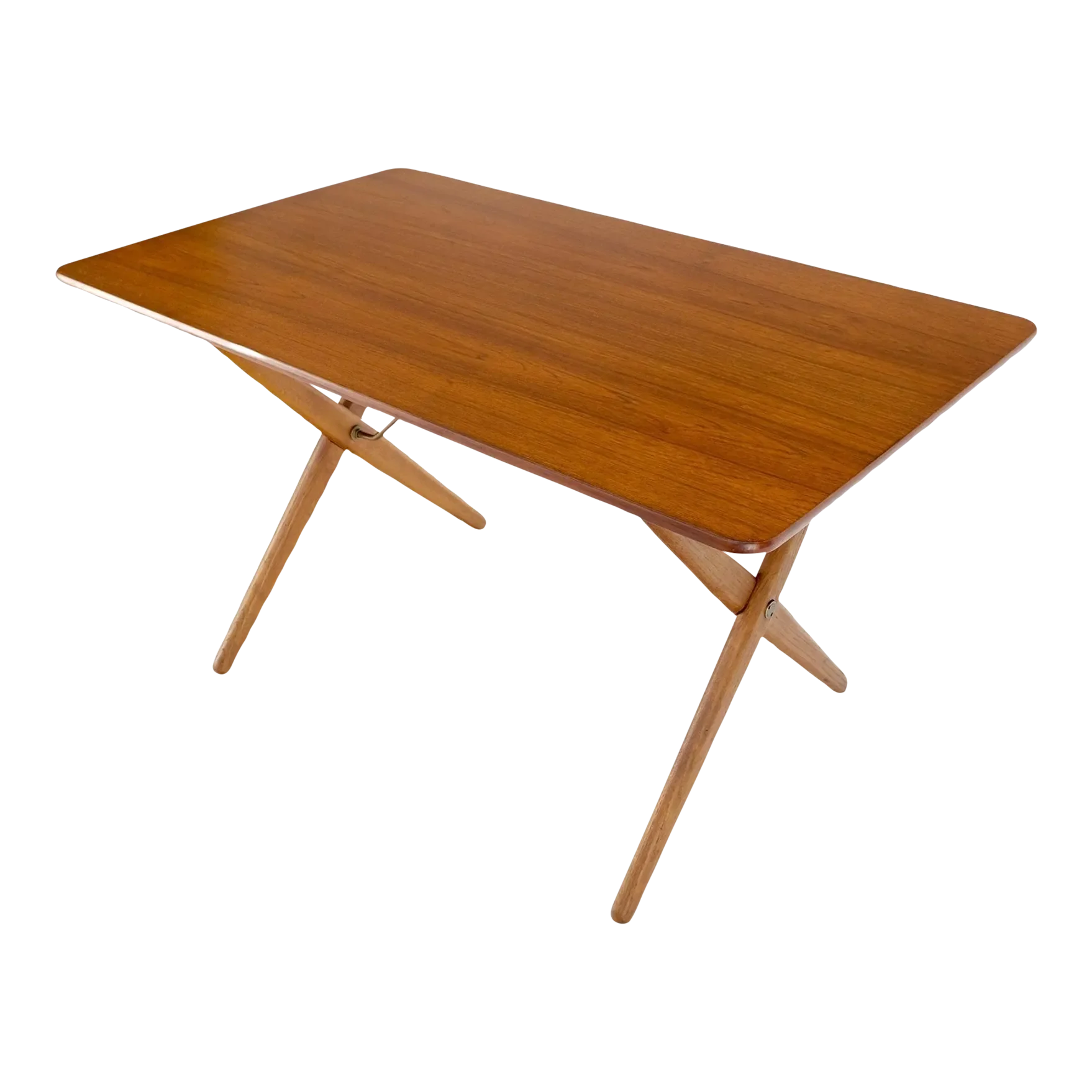 1970s Hans Wegner Danish MidCentury Modern Teak & Brass X Base Coffee