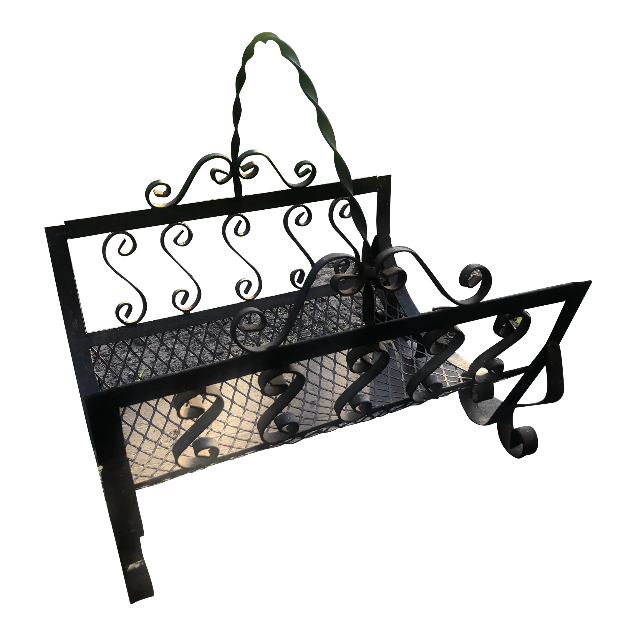 Mid 20th Century Spanish Ornate Iron Fire Log Basket Chairish