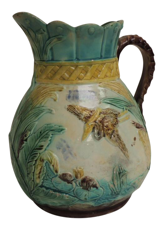 Antique Majolica Ceramic Water Jug with Handle Chairish
