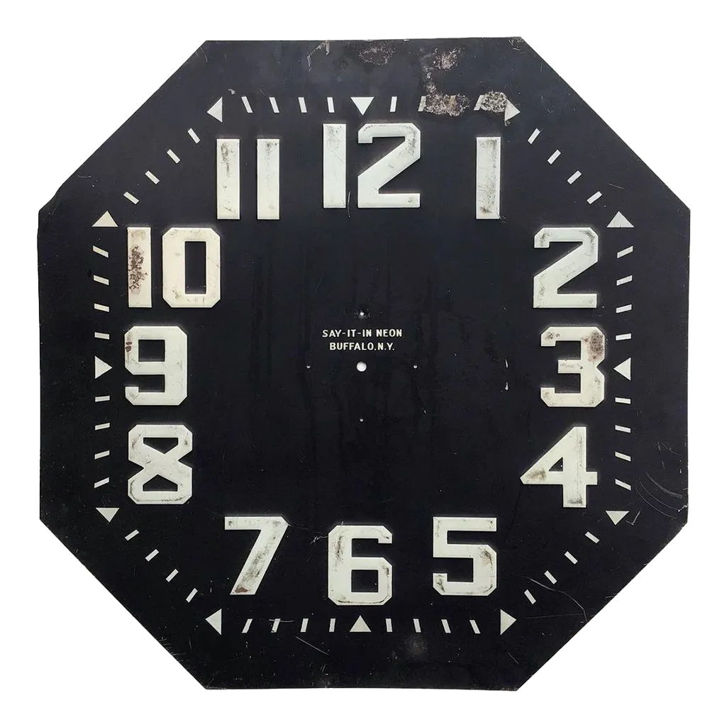 Circa 1940s Black and White Embossed Metal Clock Face