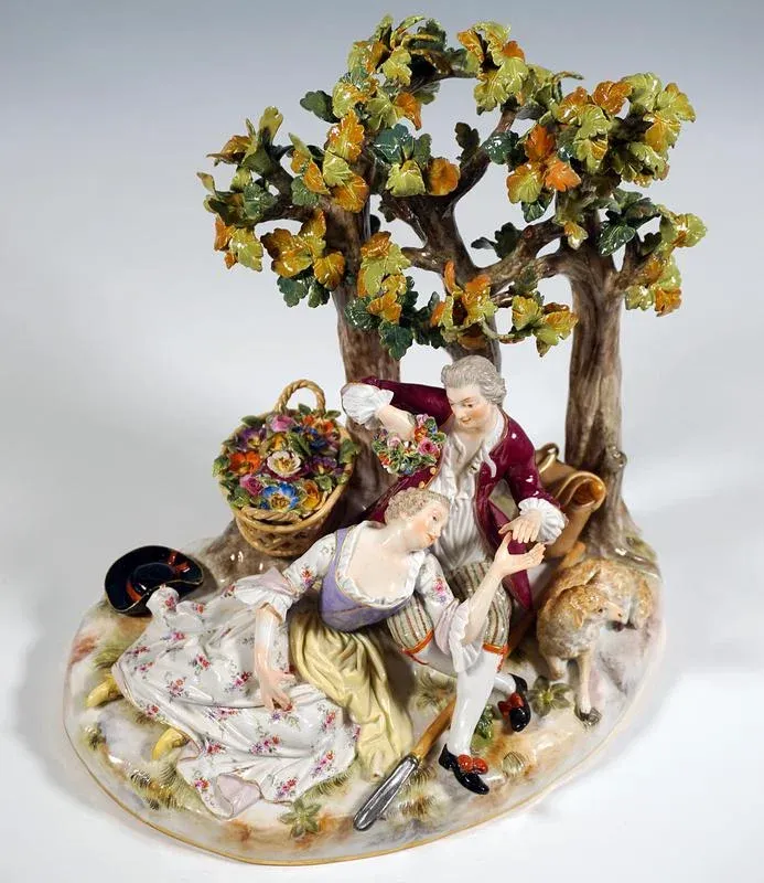 Shpherd Couple Under Trees Figurine by J.J. Kaendler for Meissen